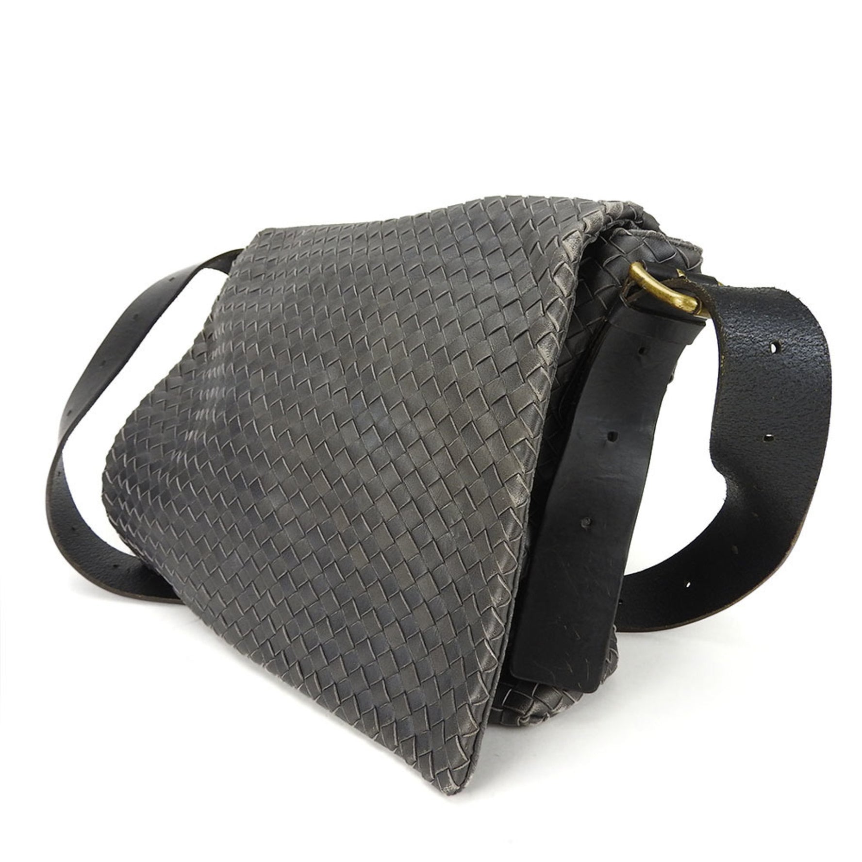 Bottega Veneta Shoulder Bag Intrecciato Leather Dark Grey Men's BOTTEGAVENETA
