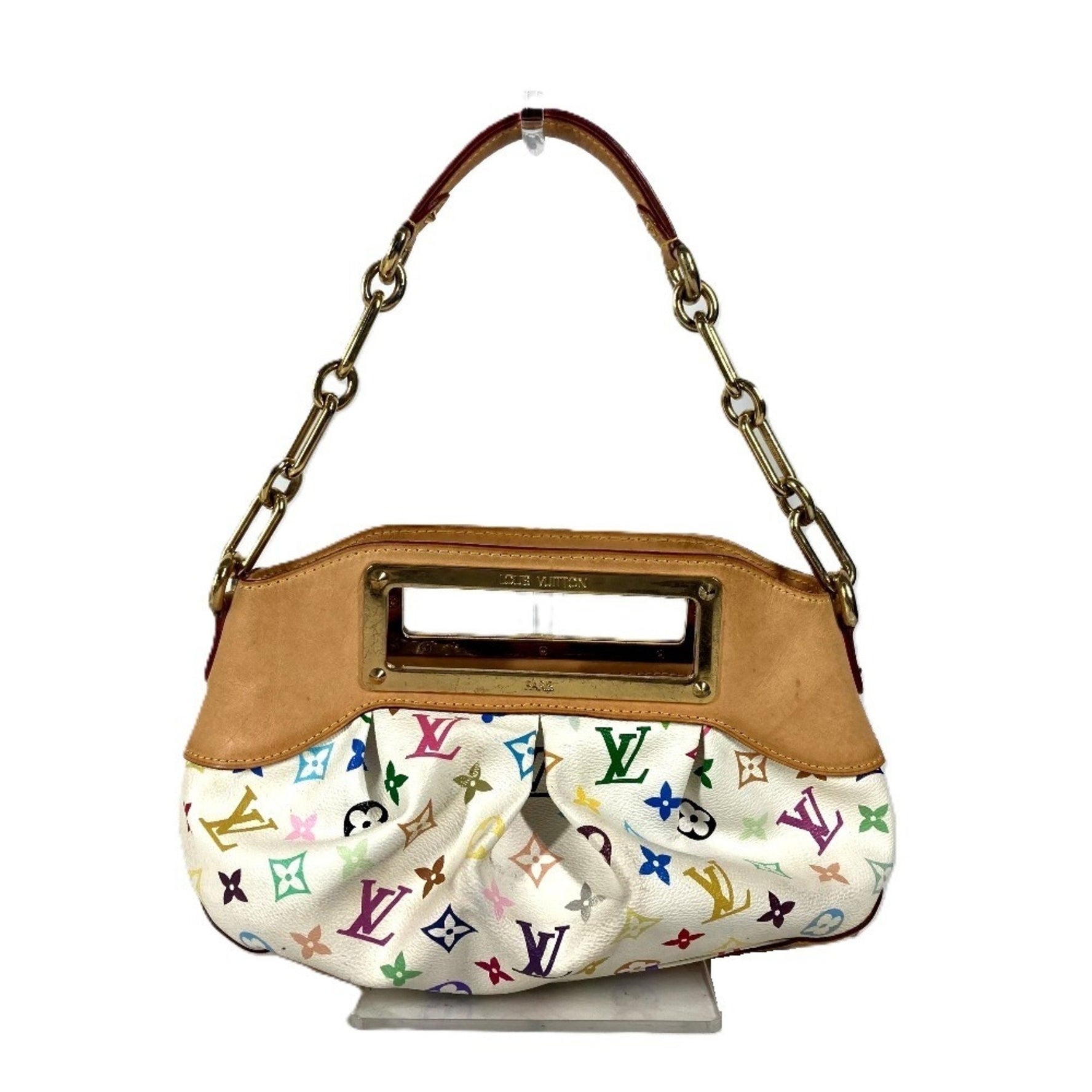 Louis Vuitton Monogram Multicolor Judy PM Bag Chain Takashi Murakami Handbag Shoulder Canvas Blanc White