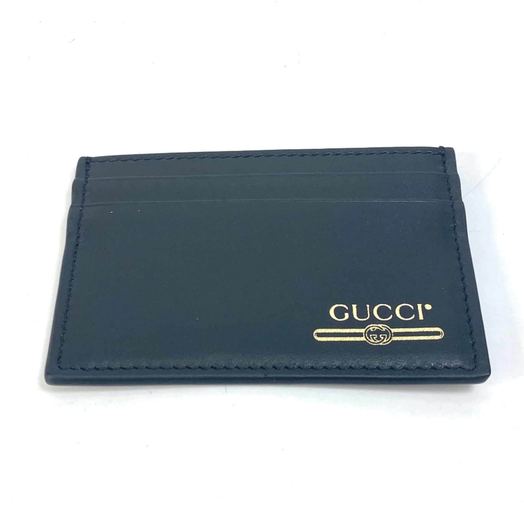 GUCCI Logo Business Card Case Leather Men's Black