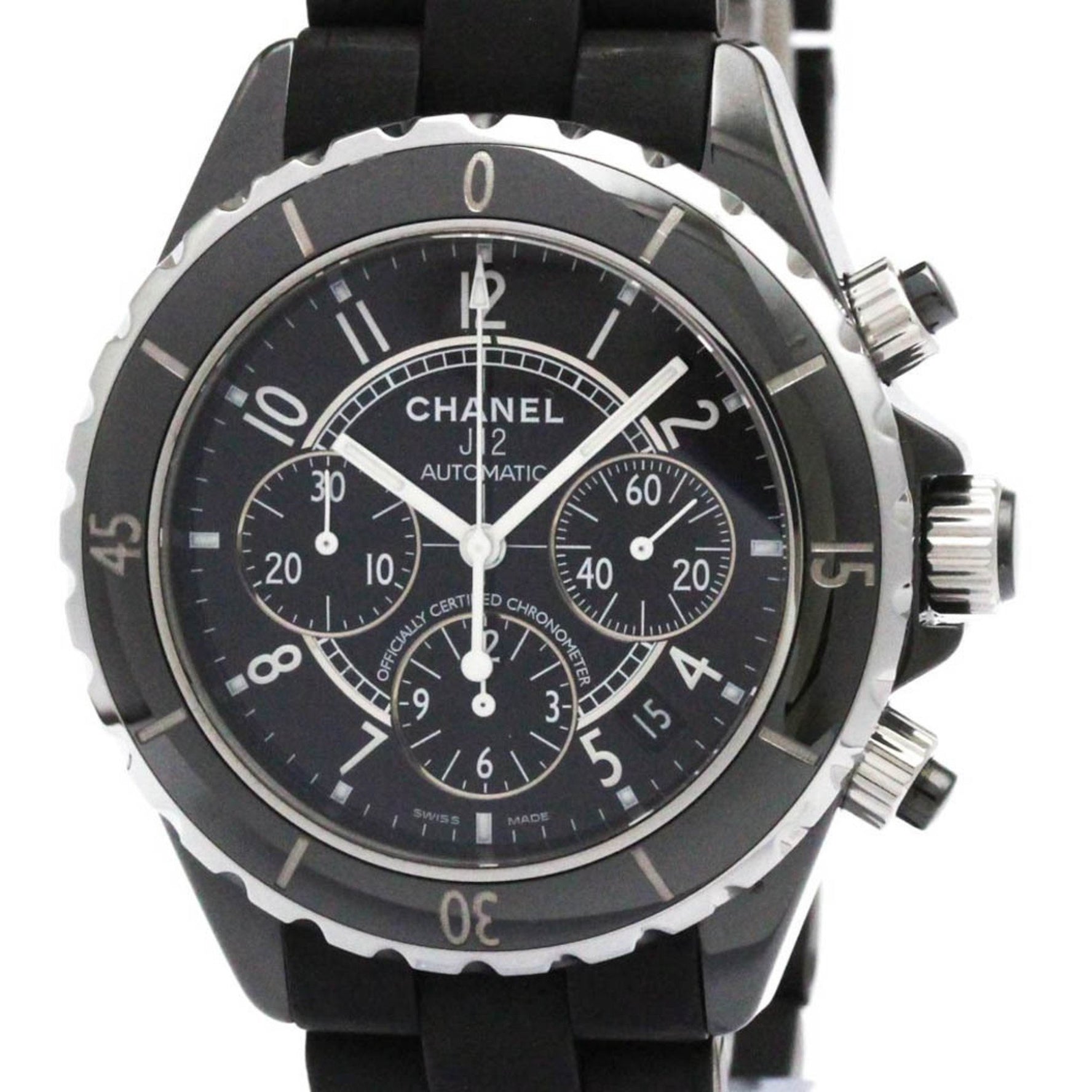 CHANEL J12 Chronograph Ceramic Rubber Automatic Watch H0939 Polished