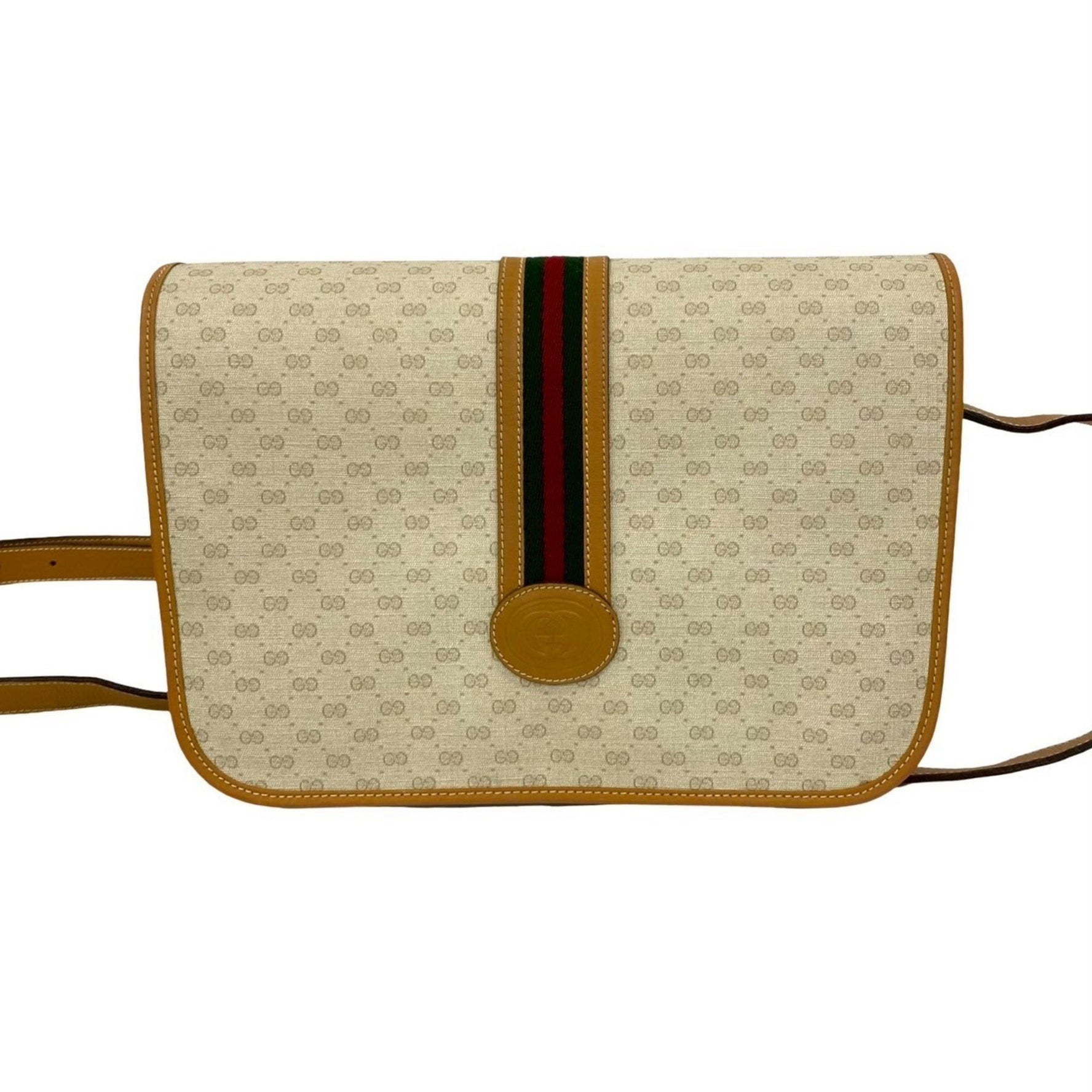 GUCCI Old Vintage Sherry Line Micro GG Leather Shoulder Bag/Pochette in Ivory 538-1