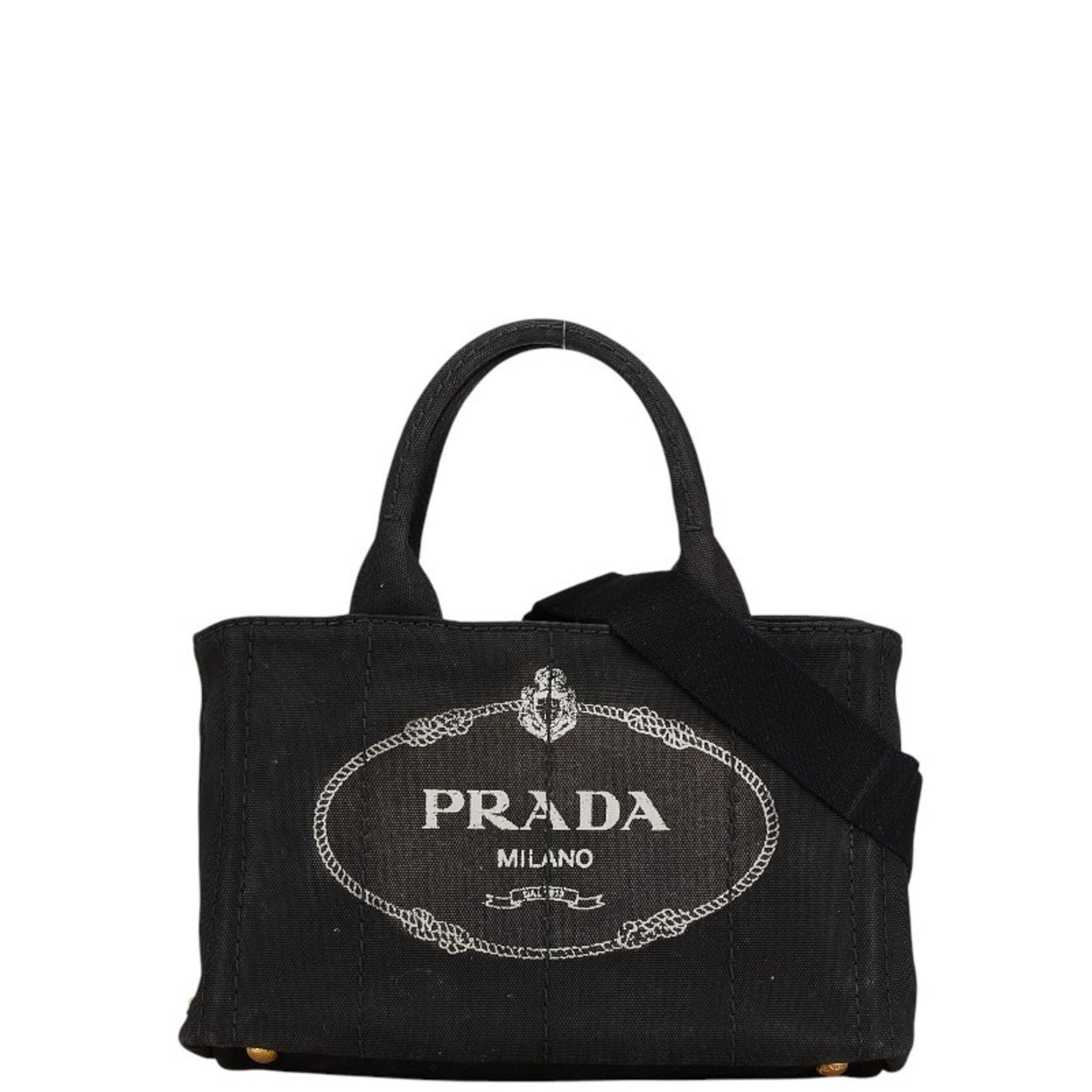 Prada Canapa Triangle Logo Plate Handbag/Shoulder Bag, Canvas