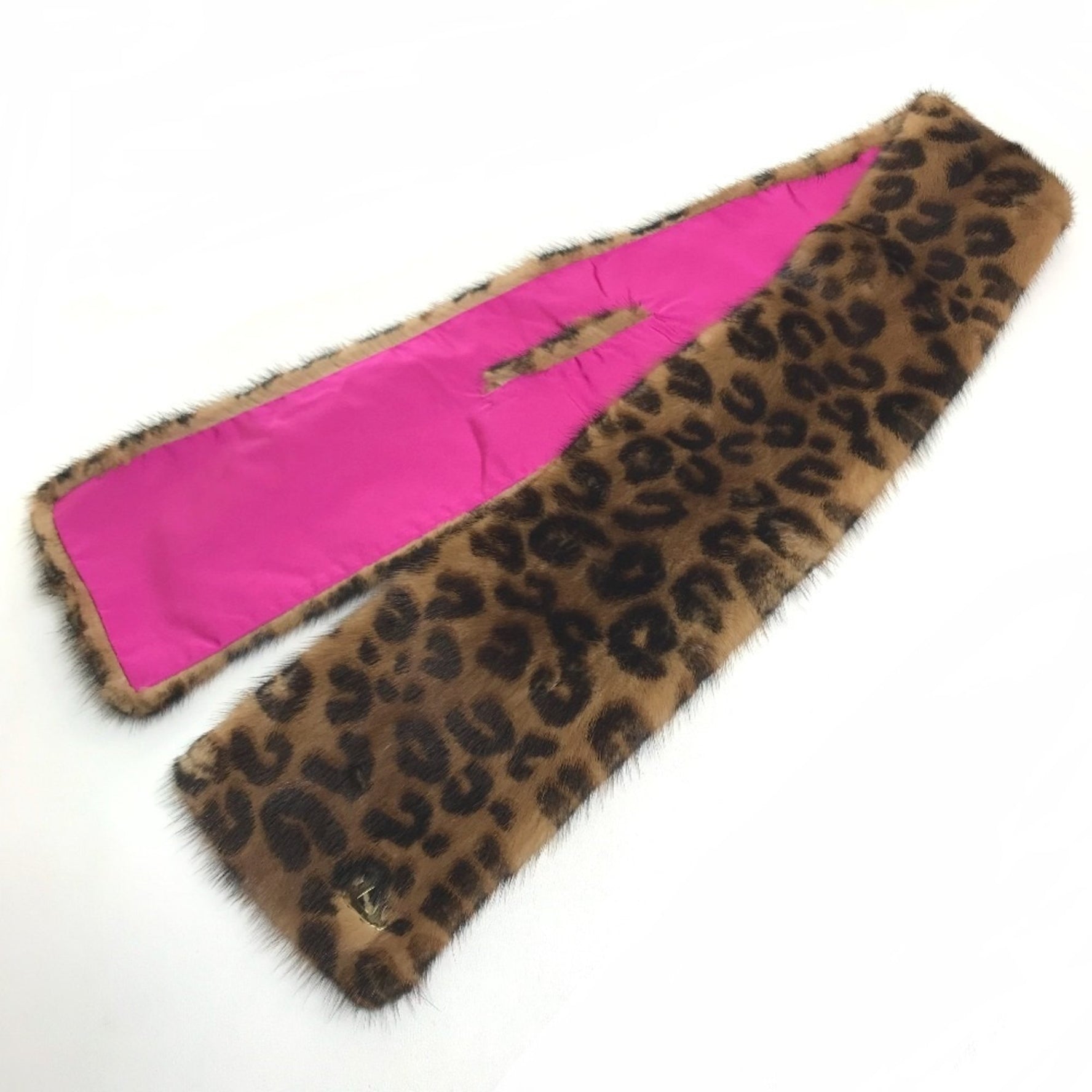 LOUIS VUITTON M72245 Leopard Print Echarpe Vison Fur Tippet Scarf, Fur/Silk, Women's, Brown/Pink