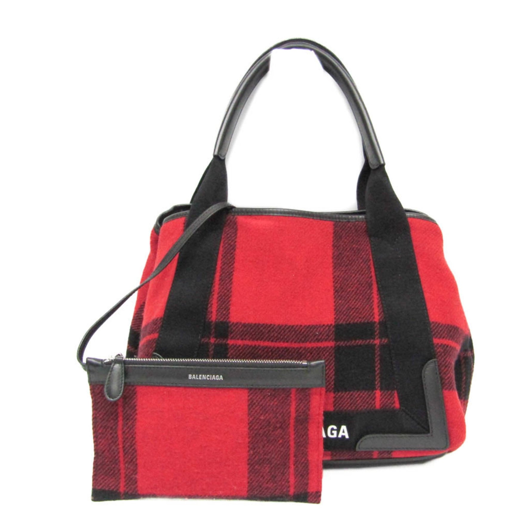 Balenciaga Navy Cabas S Women's Wool Felt,Leather Handbag Black,Red Color