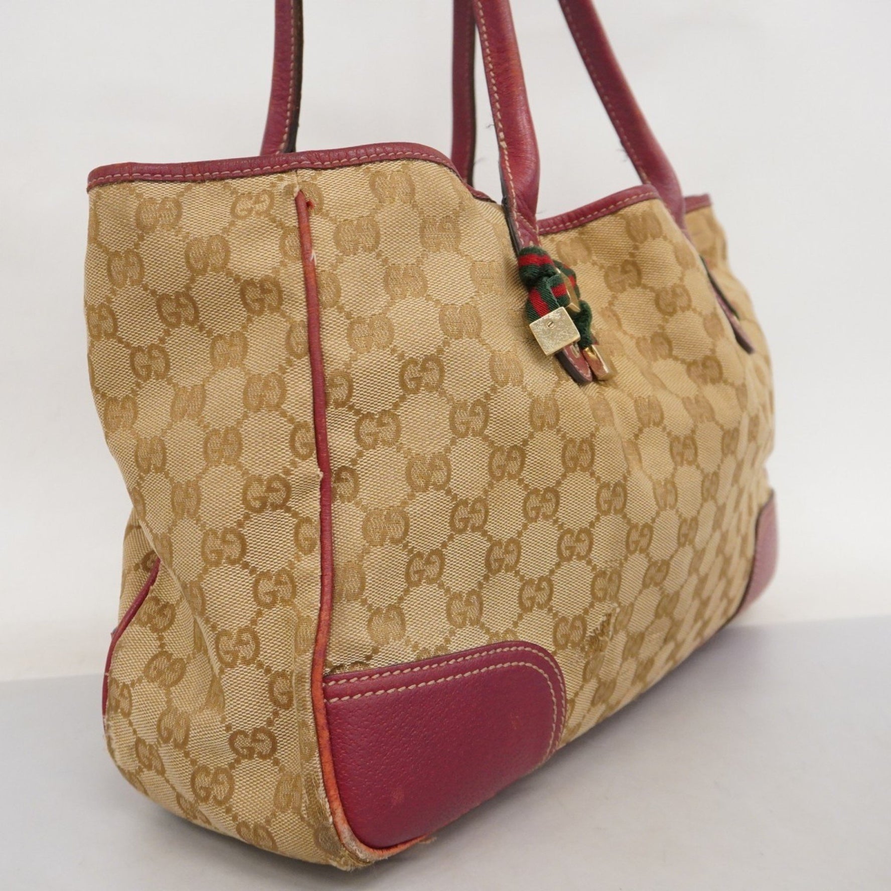 Gucci GG Canvas Princess Tote Bag Beige Red Women's