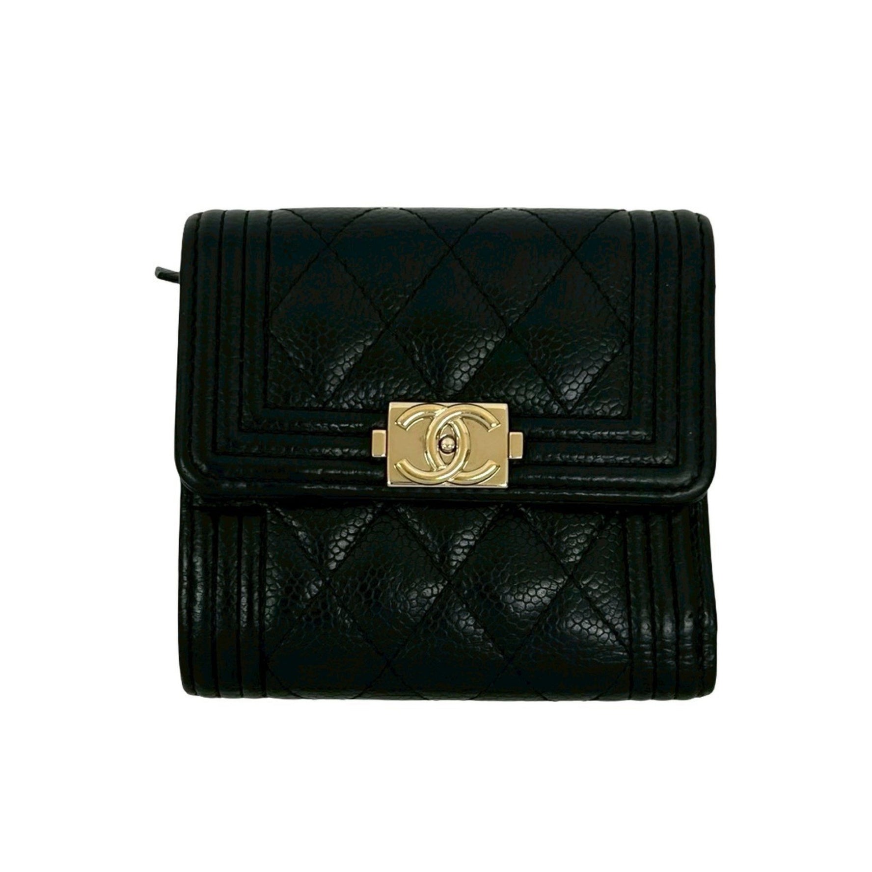 CHANEL Matelasse Coco Mark Caviar Leather Tri-fold Wallet