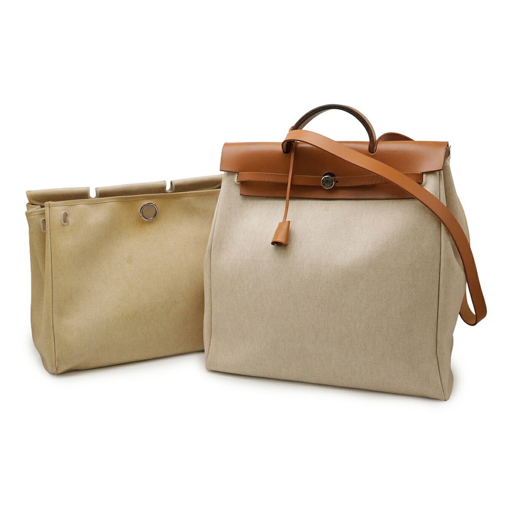 HERMES Hermès Air Bag MM Handbag/Shoulder in Toile H Leather, Natural Camel, D Stamp