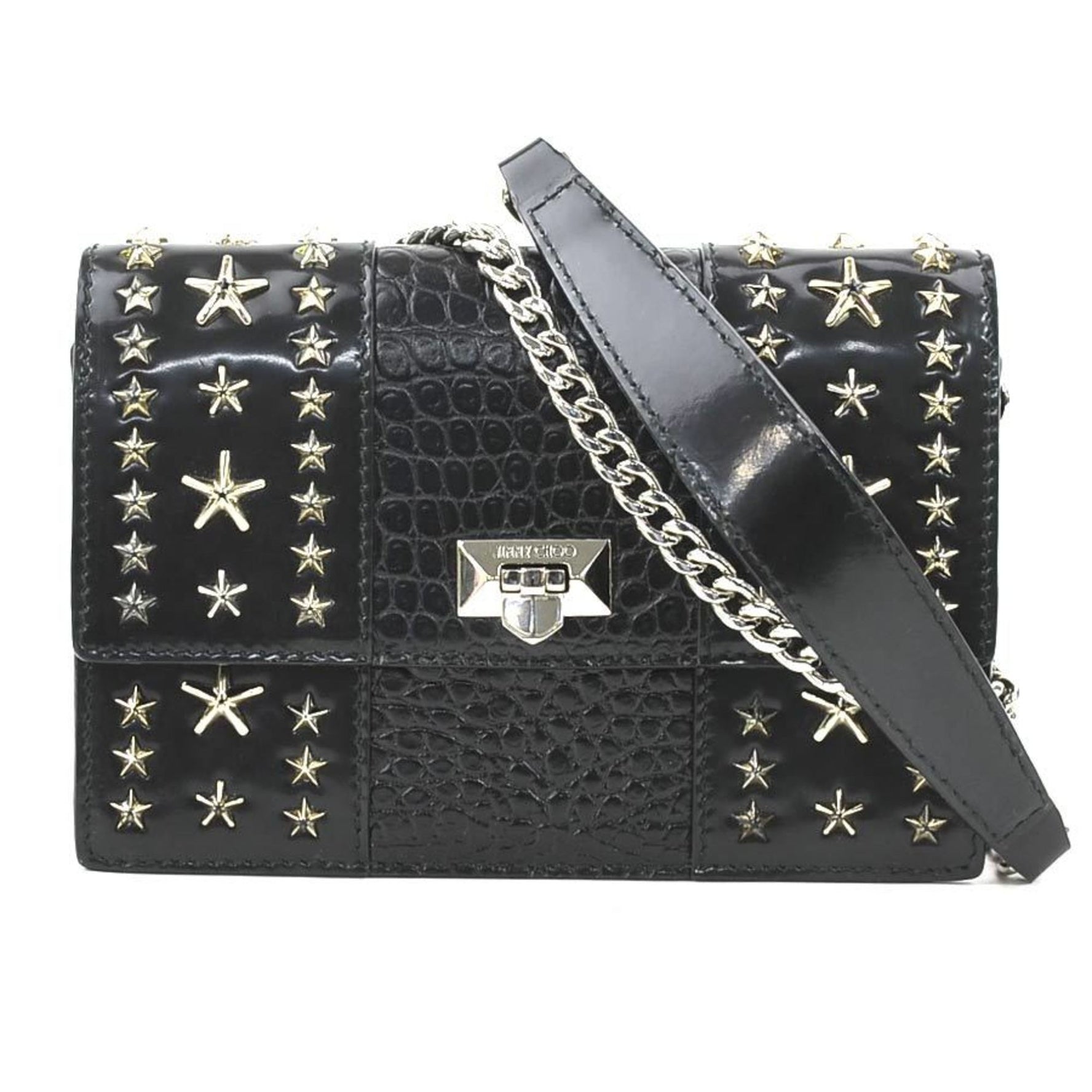 Jimmy Choo shoulder bag in embossed leather, metal, and silver
