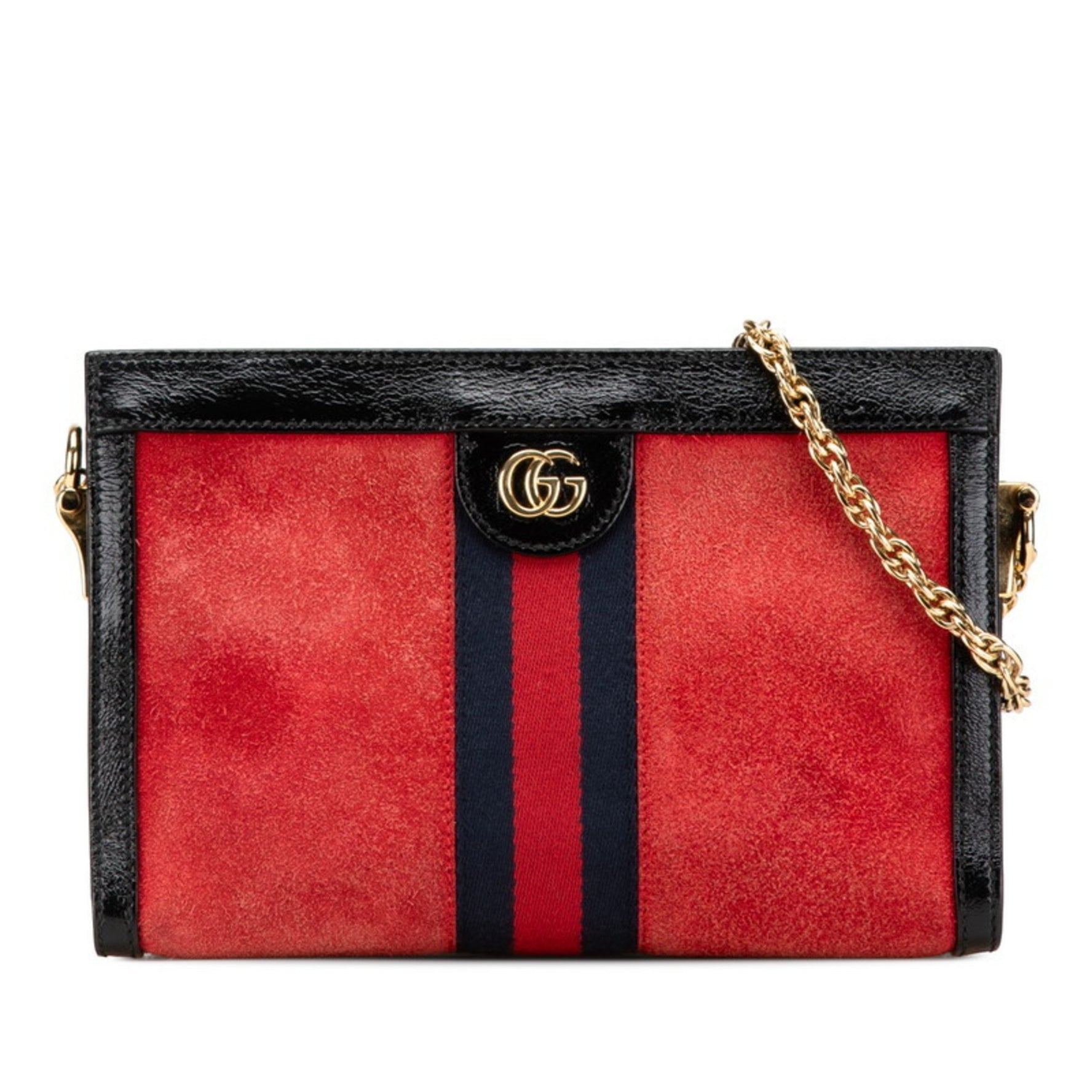 Gucci Ophidia Sherry Line Chain Shoulder Bag Red Black Leather Suede