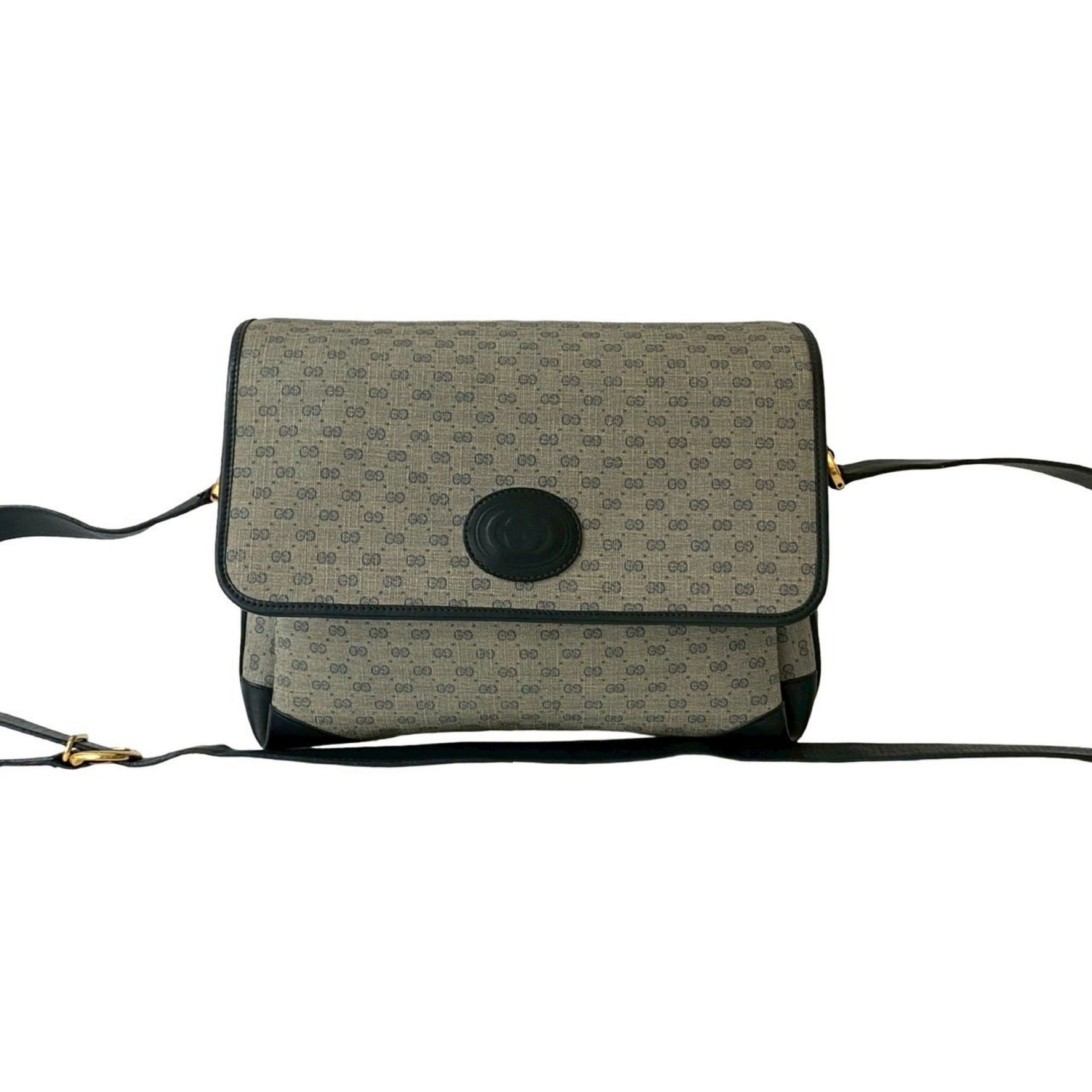 GUCCI Old Gucci Micro GG Leather Genuine Shoulder Bag/Pochette/Sacoche Navy