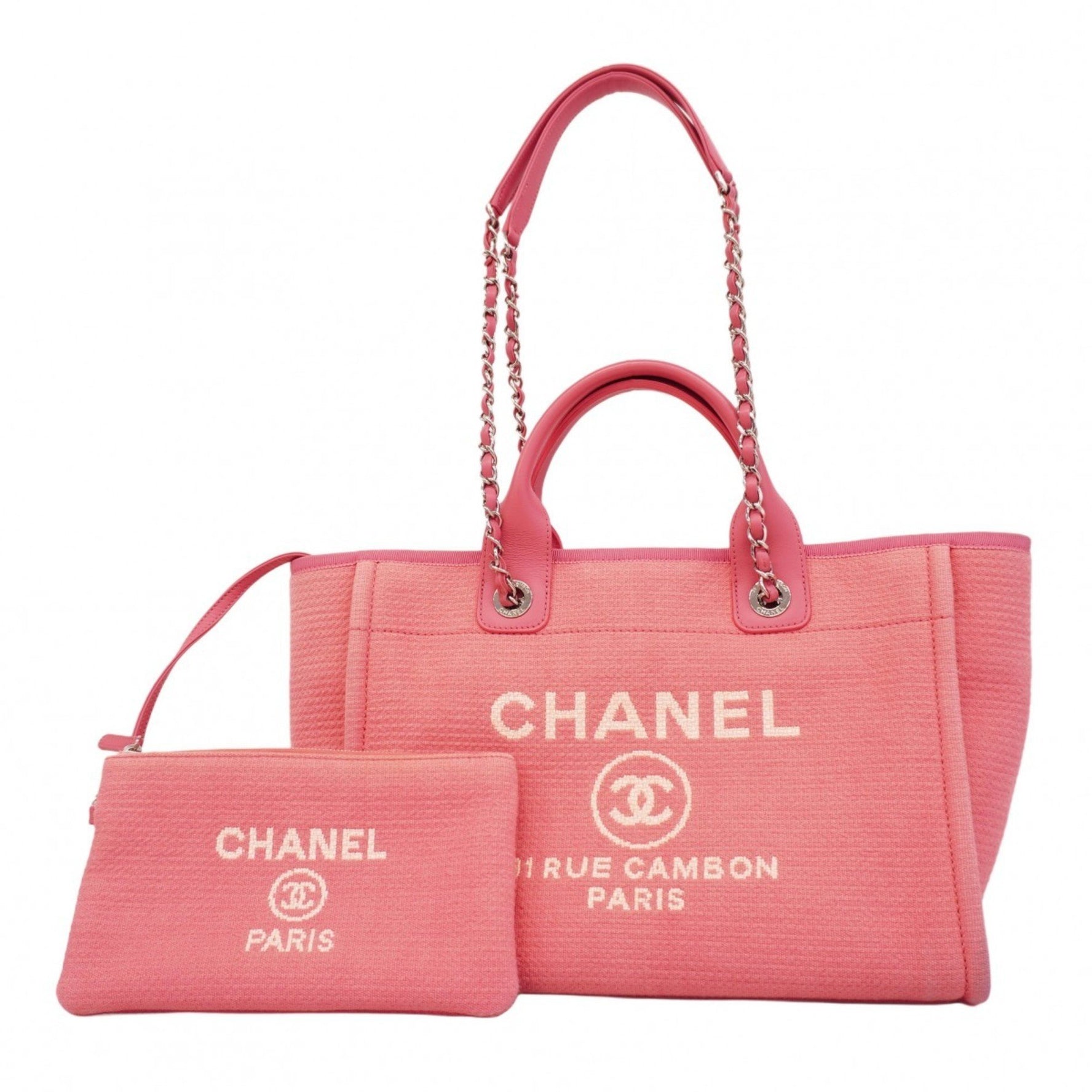 Chanel Deauville Chain Canvas Tote Bag, Bag
