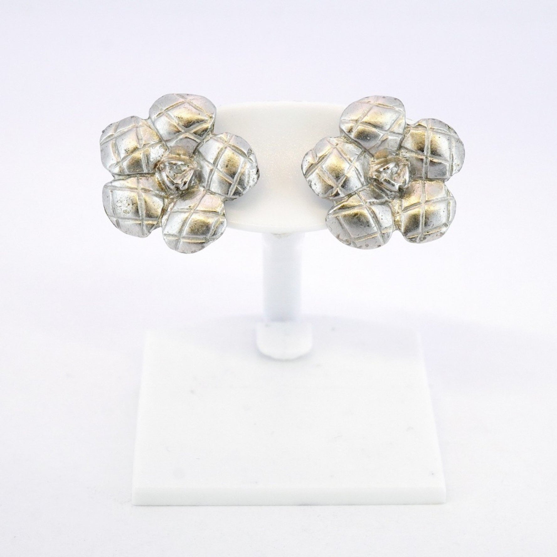 Chanel Camellia Metal Silver Earrings for Women