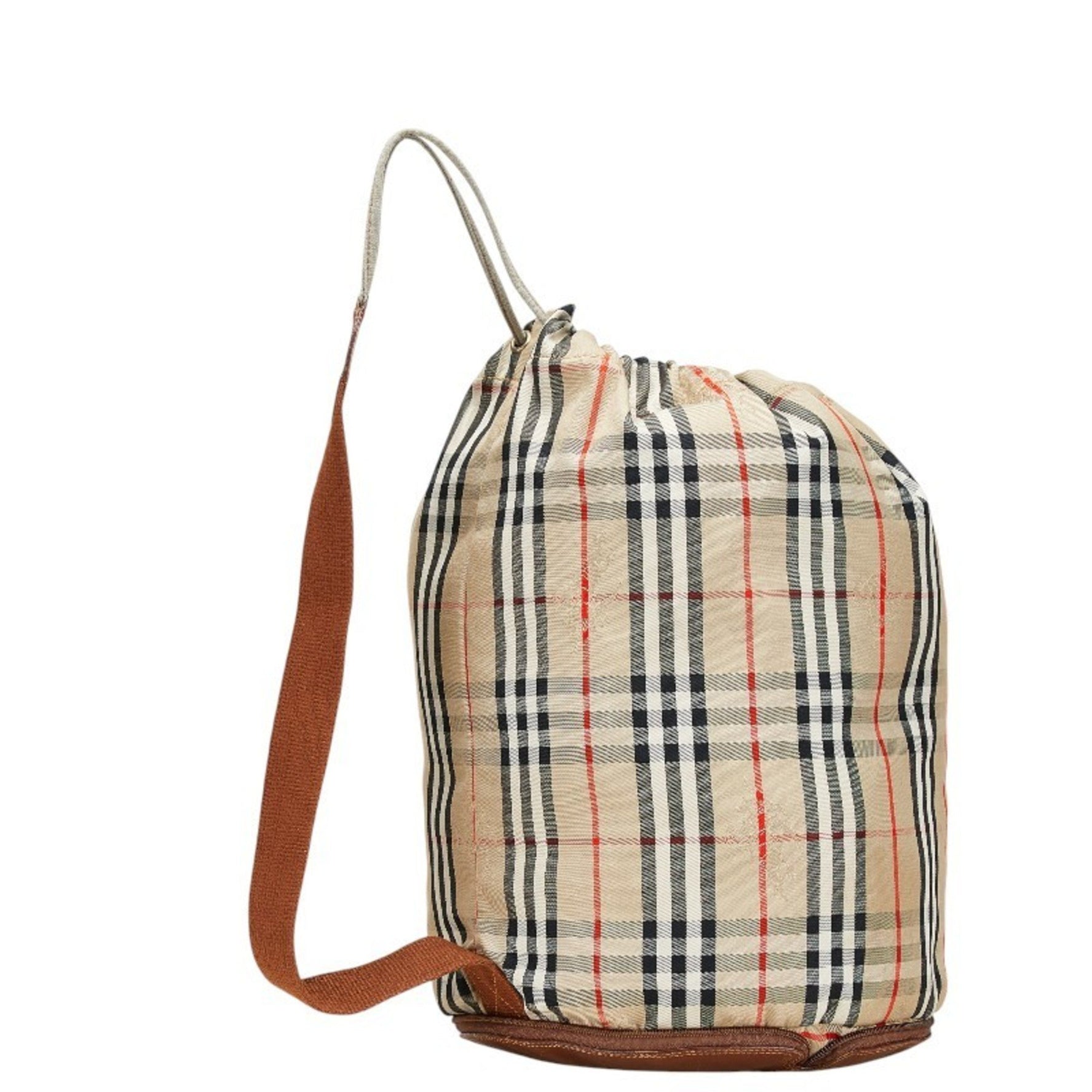 Burberry Nova Check Shadow Horse One-Shoulder Bag in Beige Multicolor Canvas and Leather.