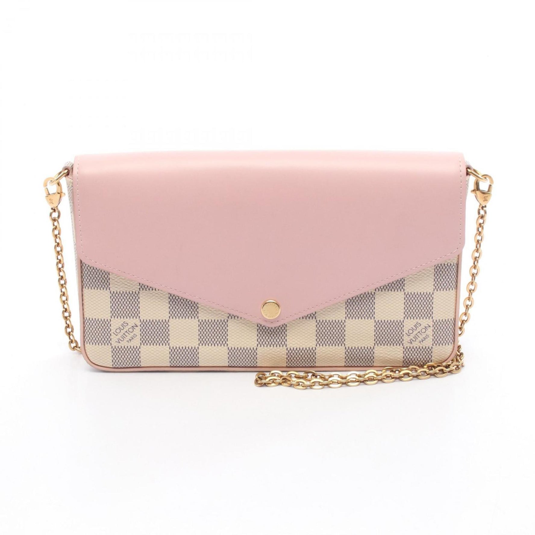 Louis Vuitton Felicie Damier Azur and Oud Rose Pochette Shoulder Bag in Coated Canvas Leather, White Pink