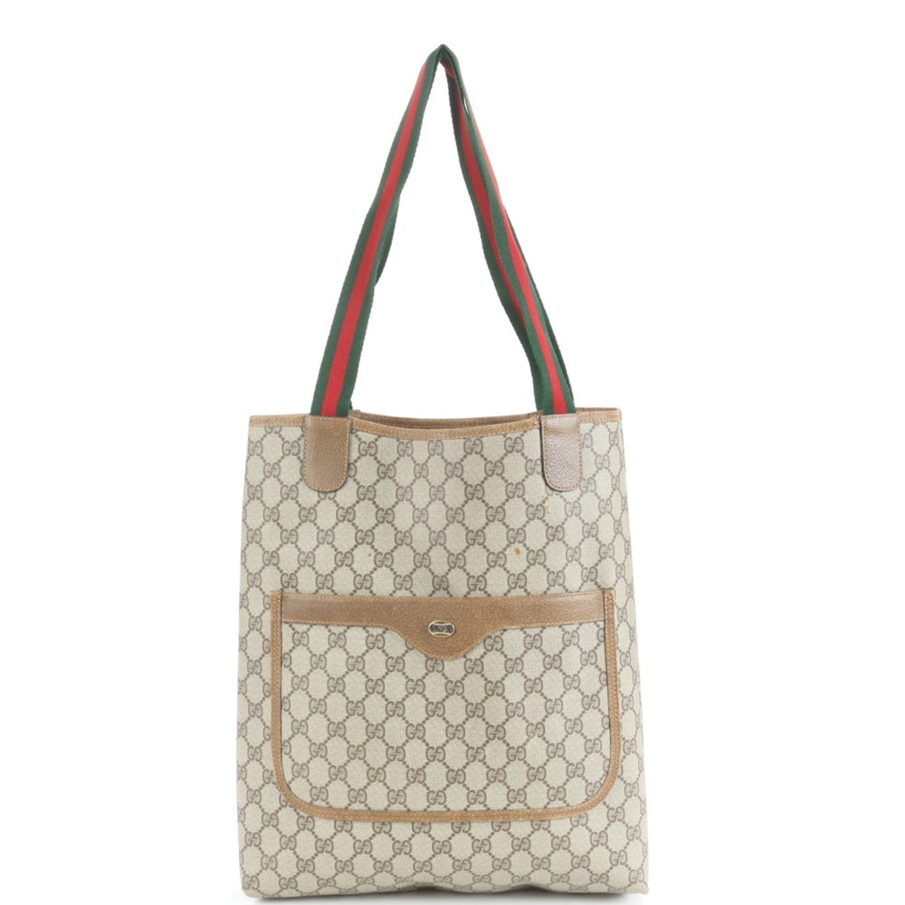 Gucci Old GG Supreme Sherry Leather Tote Bag Shoulder 39 02