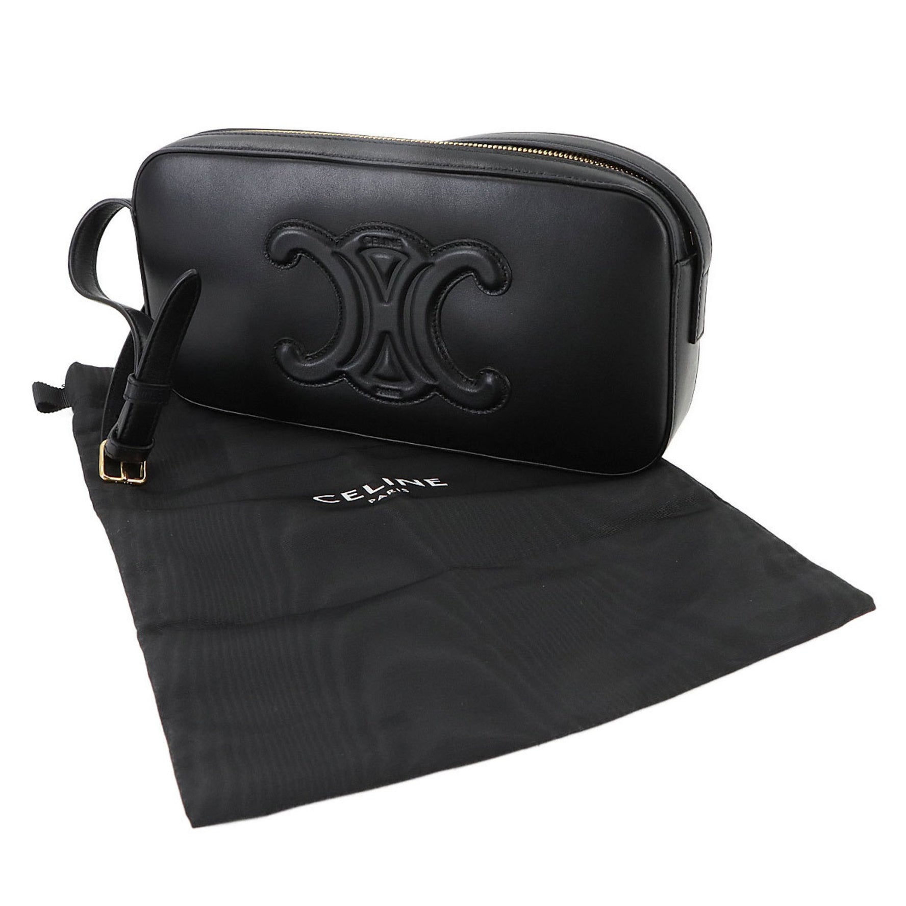 Celine Triomphe Shoulder Bag in Leather with Gold Hardware