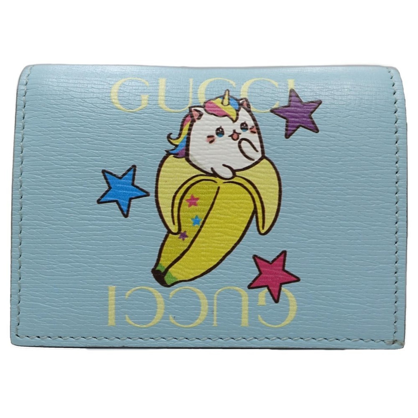 GUCCI Bi-fold Wallet Compact Rainbow & Star Bananya Soho Leather