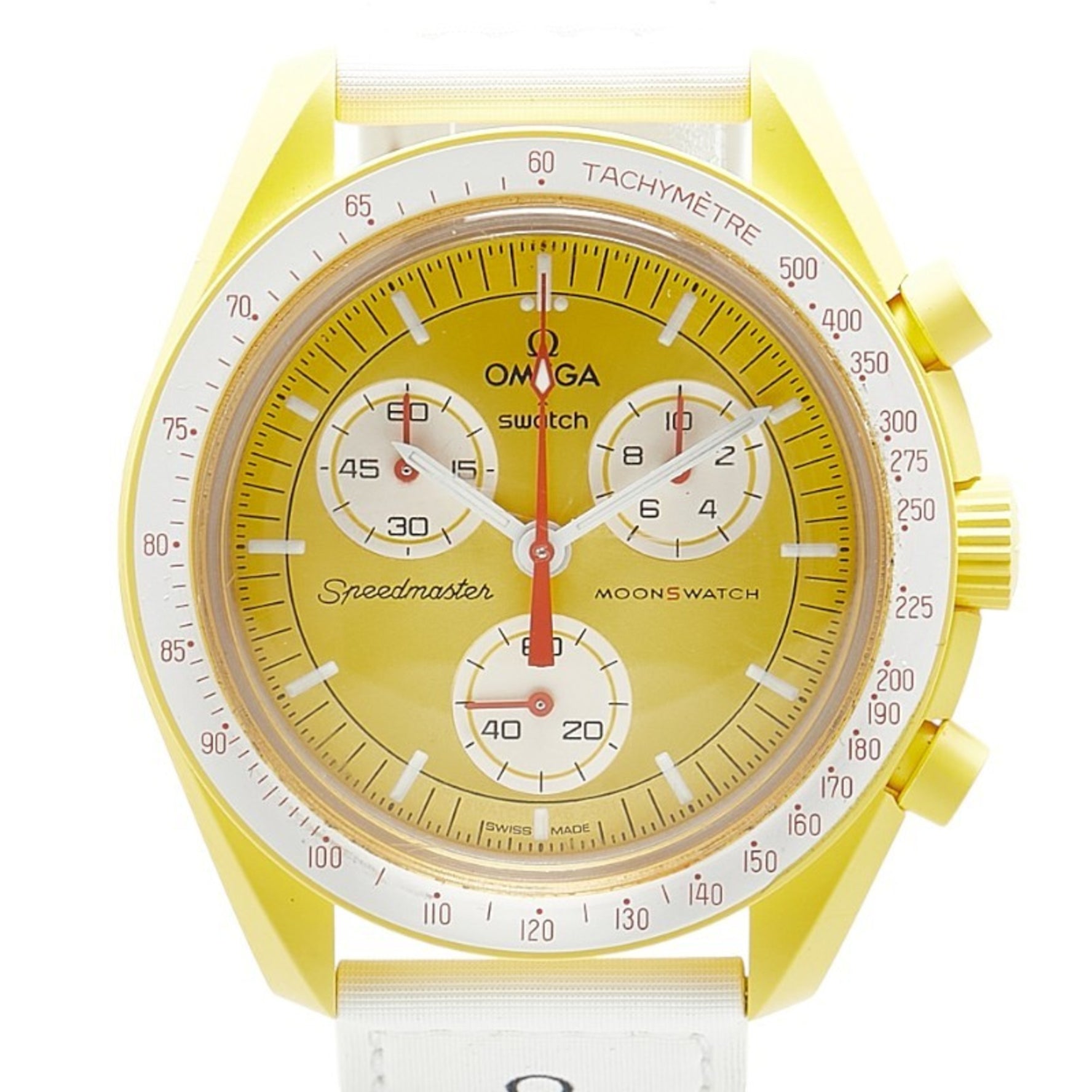 OMEGA x Swatch Moon Mission to the Sun Watch SO33J100 Quartz Yellow Dial Ceramic Nylon Men's