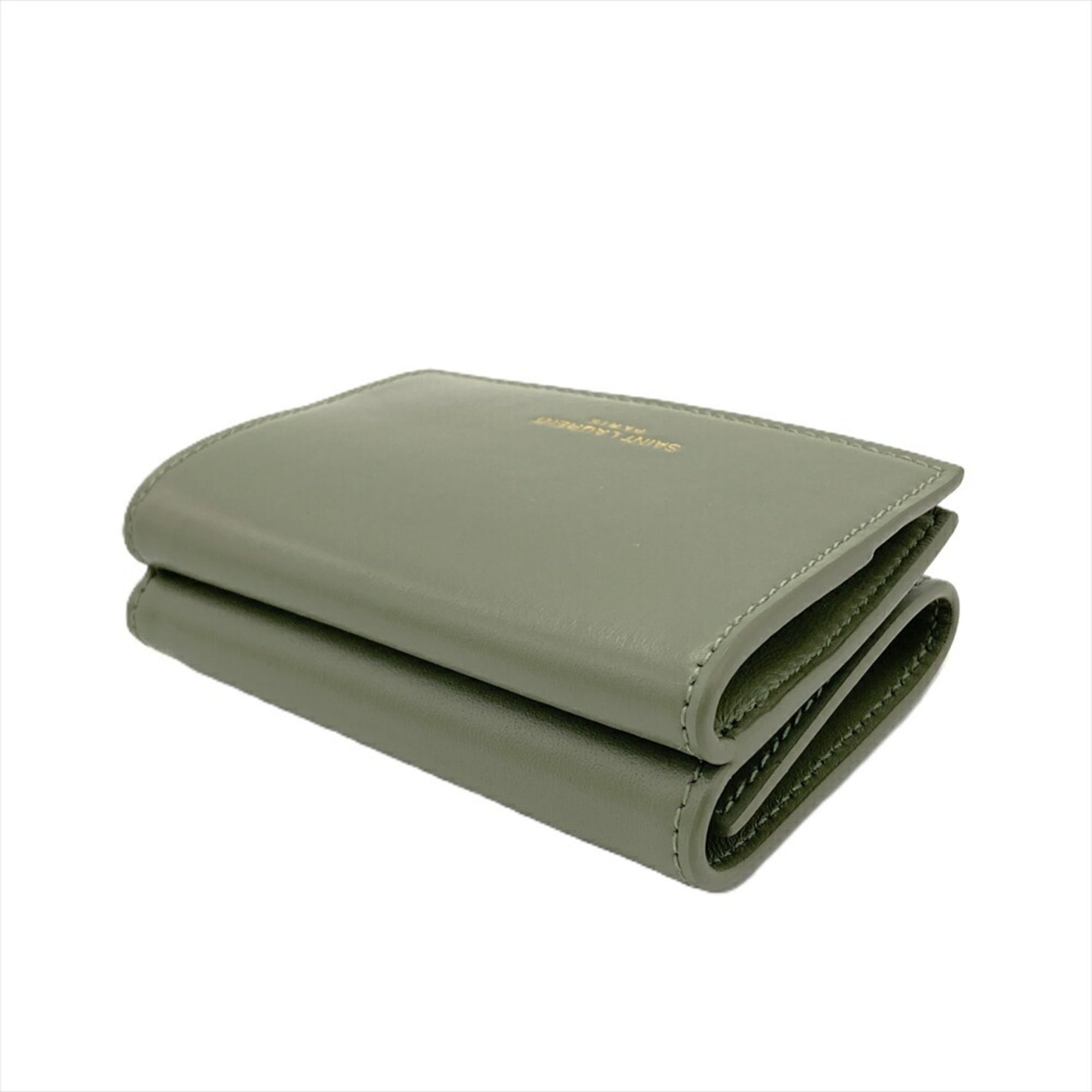 Saint Laurent SAINT LAURENT Compact Wallet Tri-fold Leather Khaki
