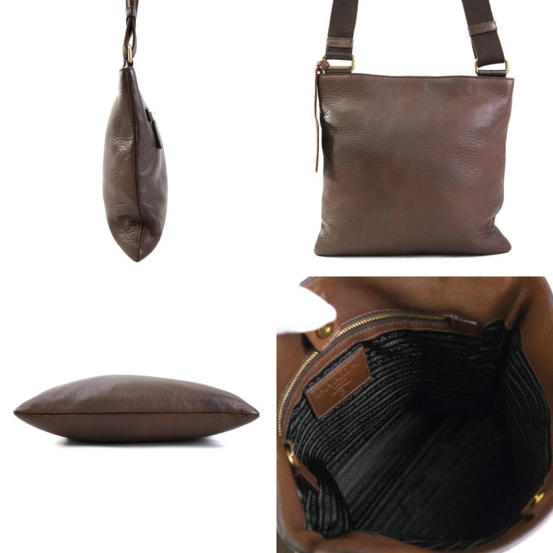 PRADA shoulder bag leather brown gold men's
