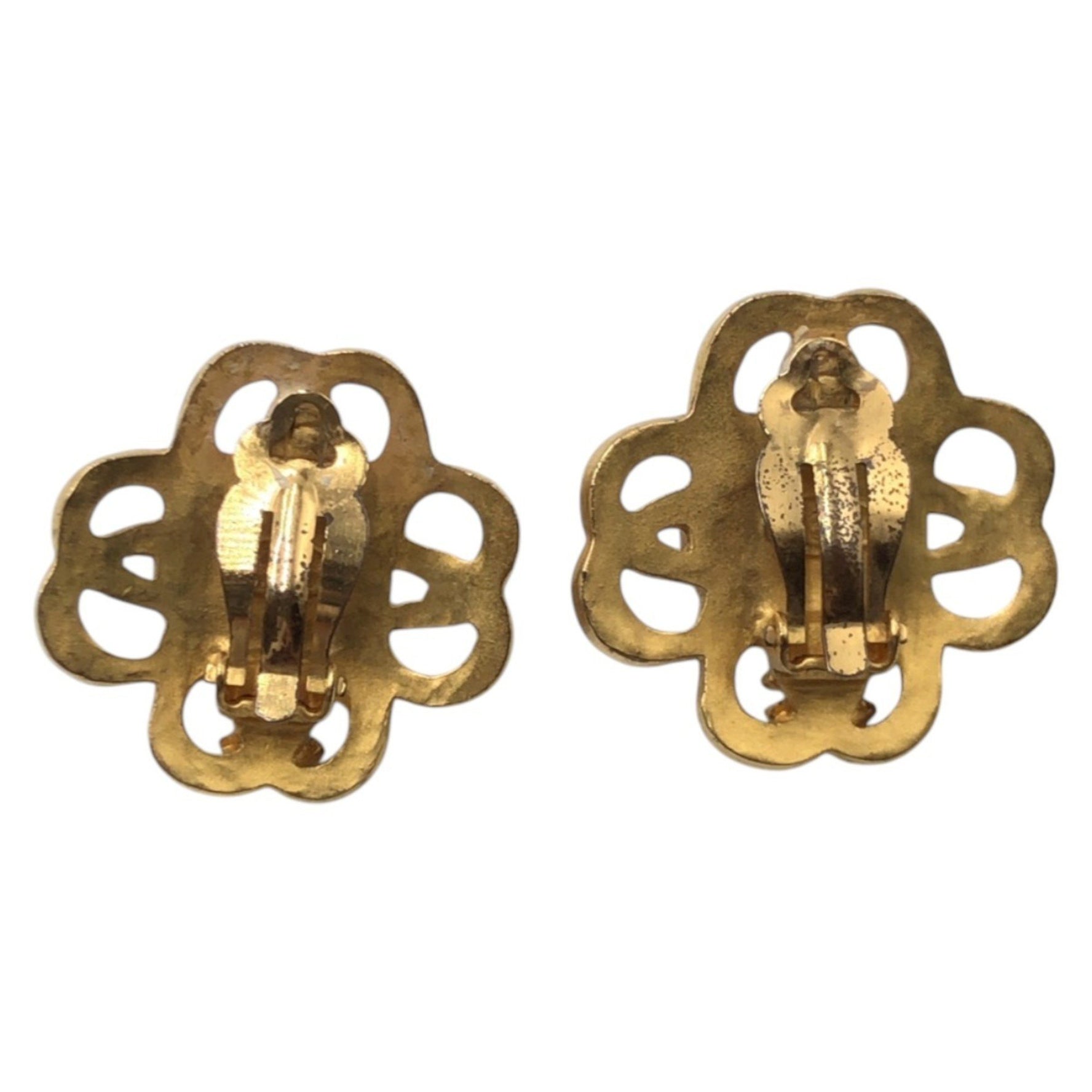 CHANEL Vintage Gripoa Coco Mark Gold Turquoise Metal Earrings for Women