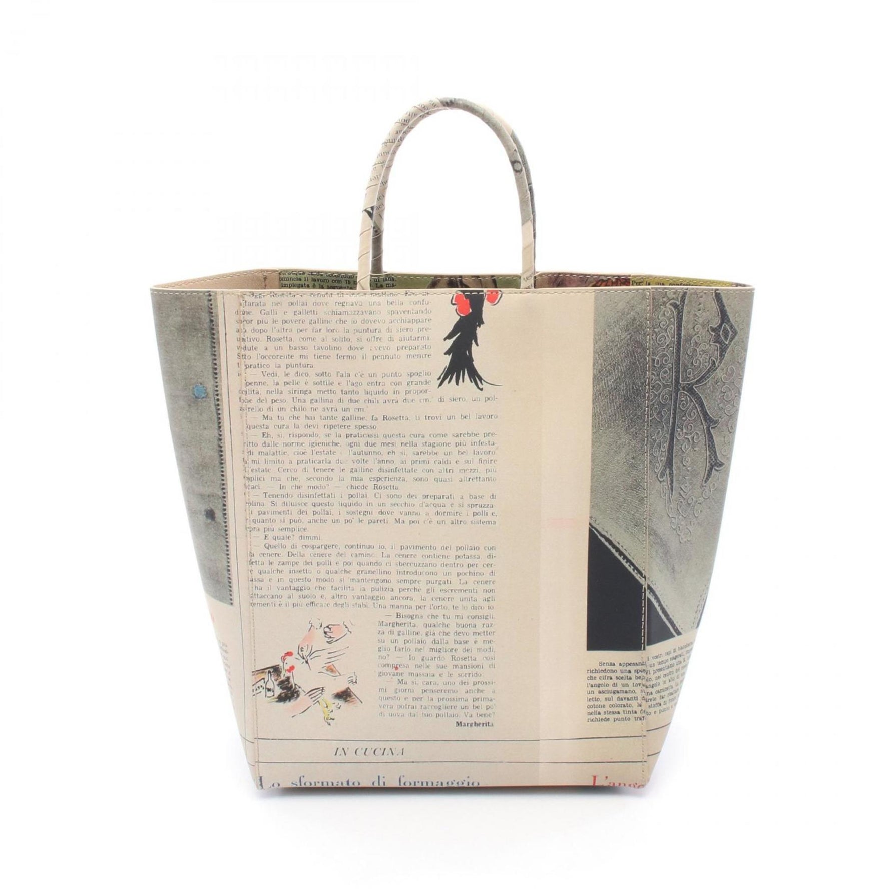 Bottega Veneta Newspaper Tote Bag, Leather, Beige, Gray, Multicolor
