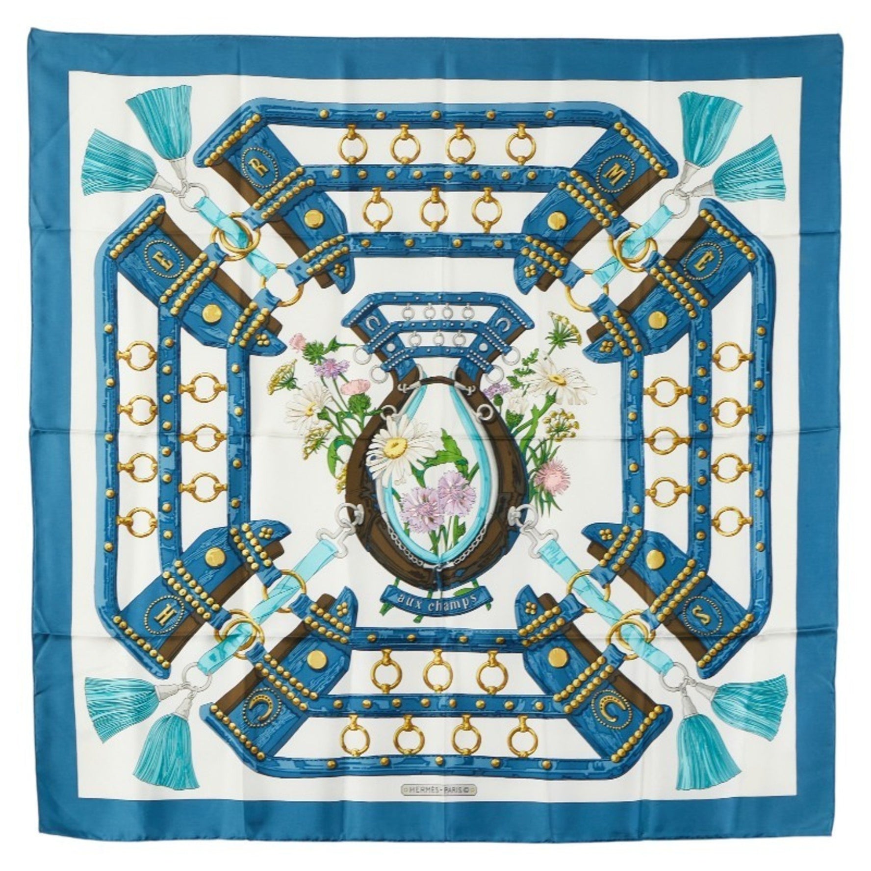 Hermes Hermès Carré 90 aux champs field scarf, blue multicolor silk