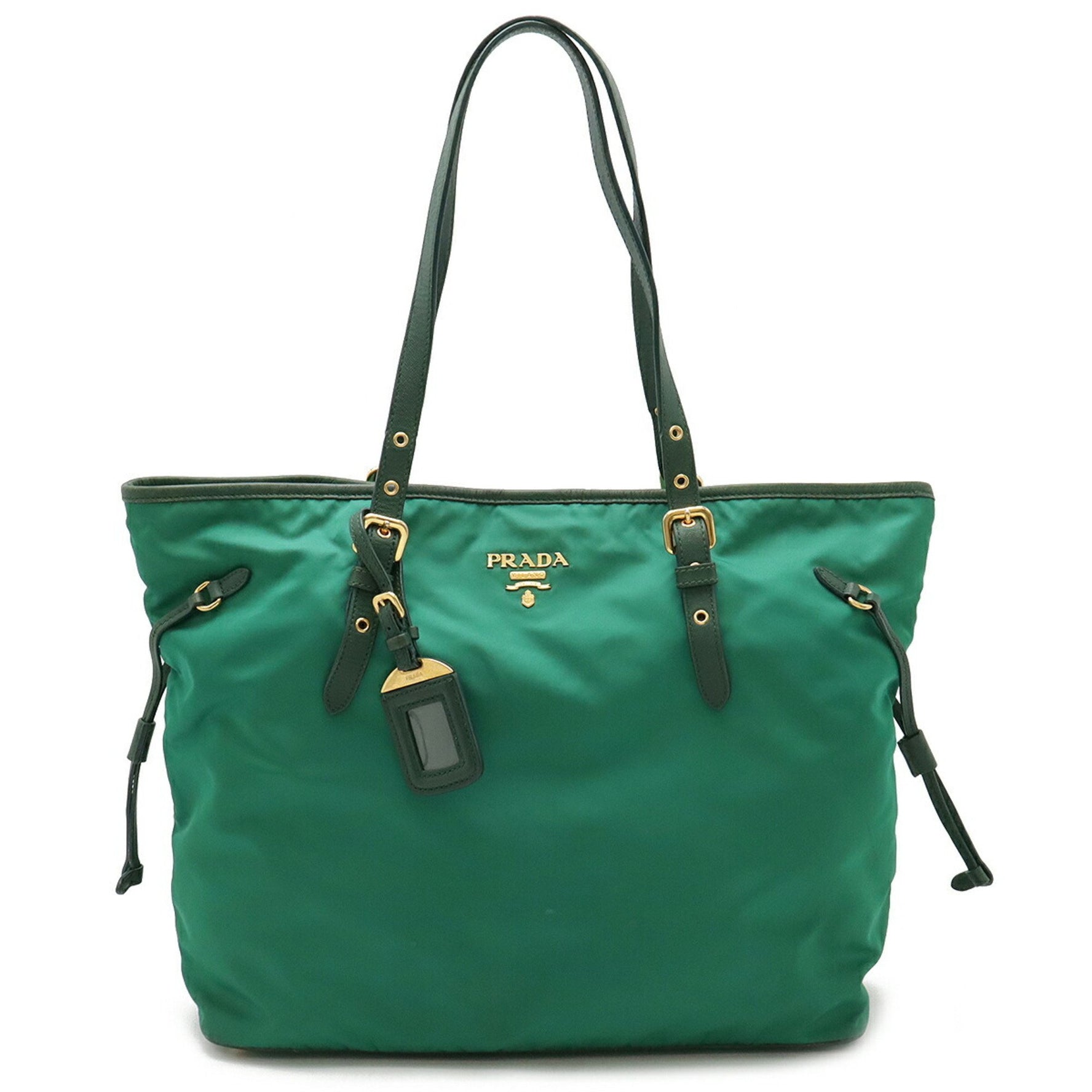 PRADA Prada Tote Bag Large Shoulder Nylon Leather Green BR4997