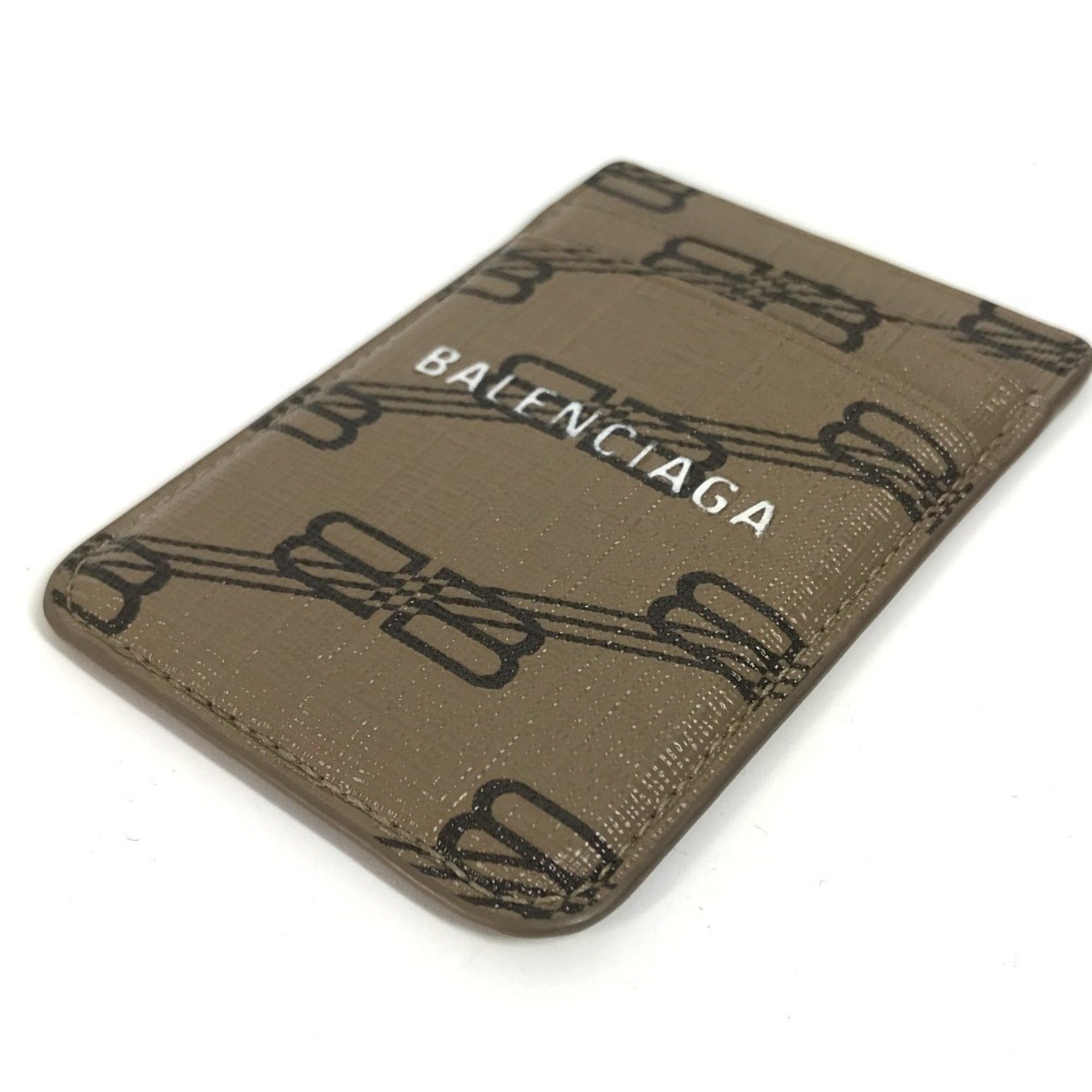BALENCIAGA Logo Magsafe Business Card Holder Pass Case Smartphone Holder/Card Leather Men's Women's Brown