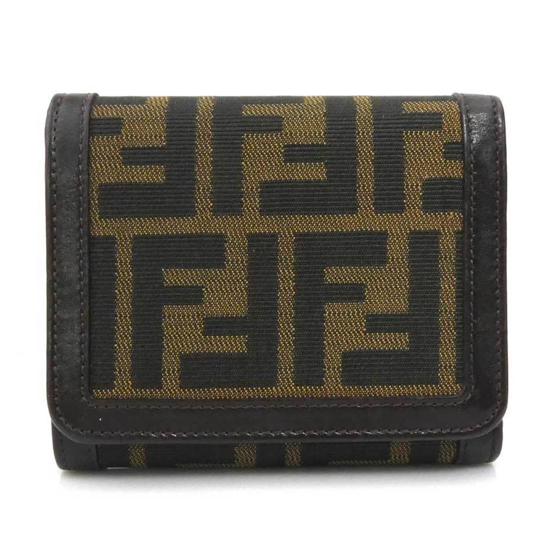 FENDI Tri-fold Wallet Zucca Canvas Leather