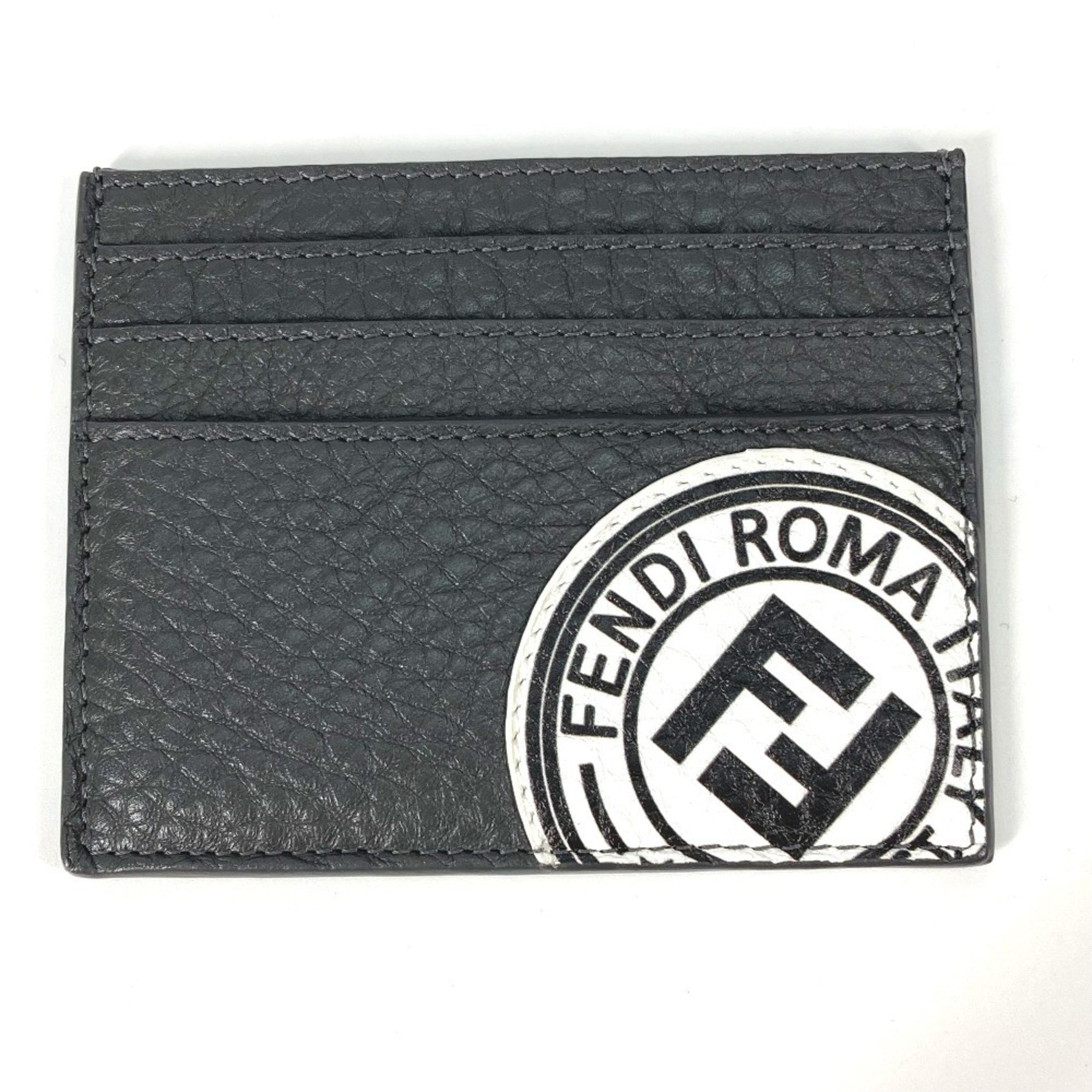 FENDI Logo Two-Tone Business Card Case, Pass Leather, Men's, Gray