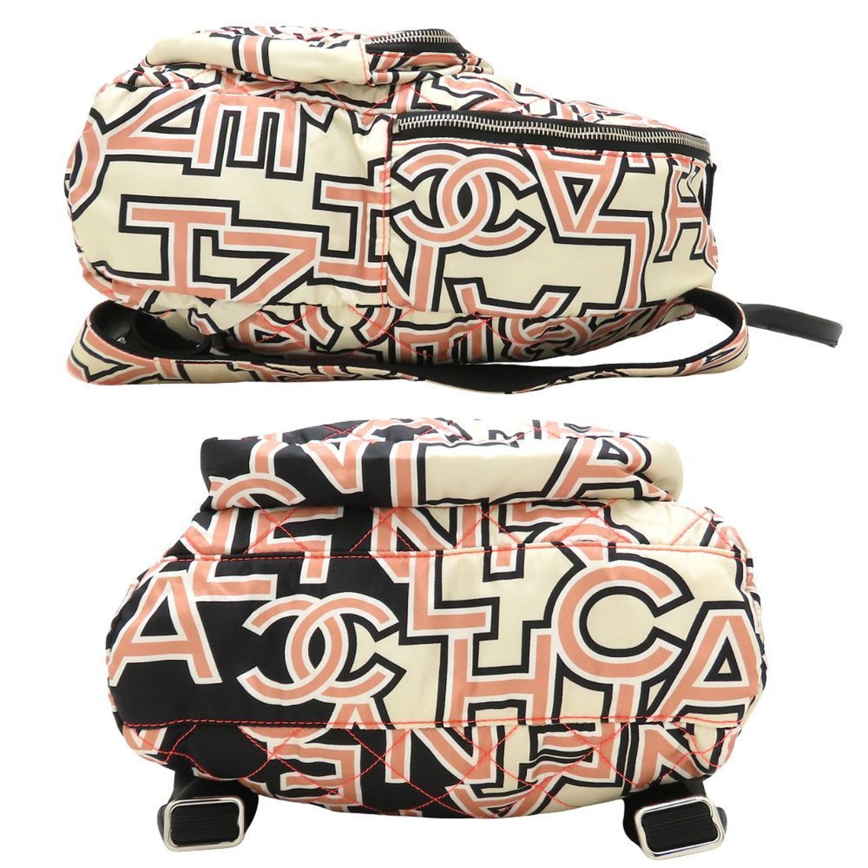 CHANEL Matelasse Neon Backpack in Nylon and Leather, Ivory, Black, Pink,