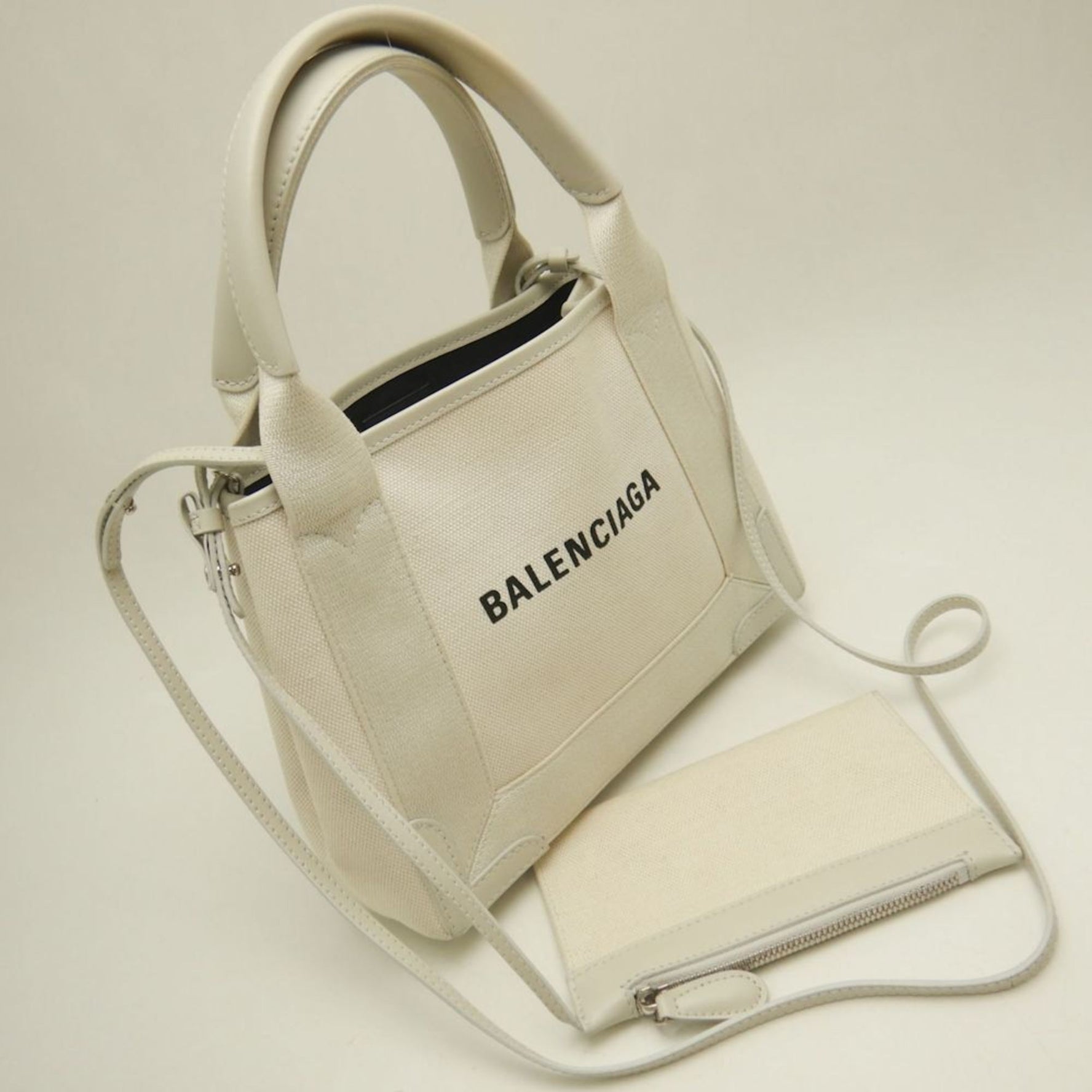 BALENCIAGA Navy Cabas XS Handbag in Canvas and Calfskin