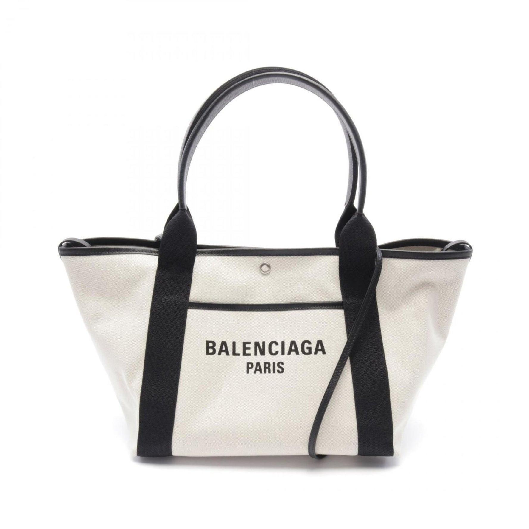 BALENCIAGA BIARRITZ Medium Tote Bag Canvas Leather Women's Ivory Black 8051092ABBN9260
