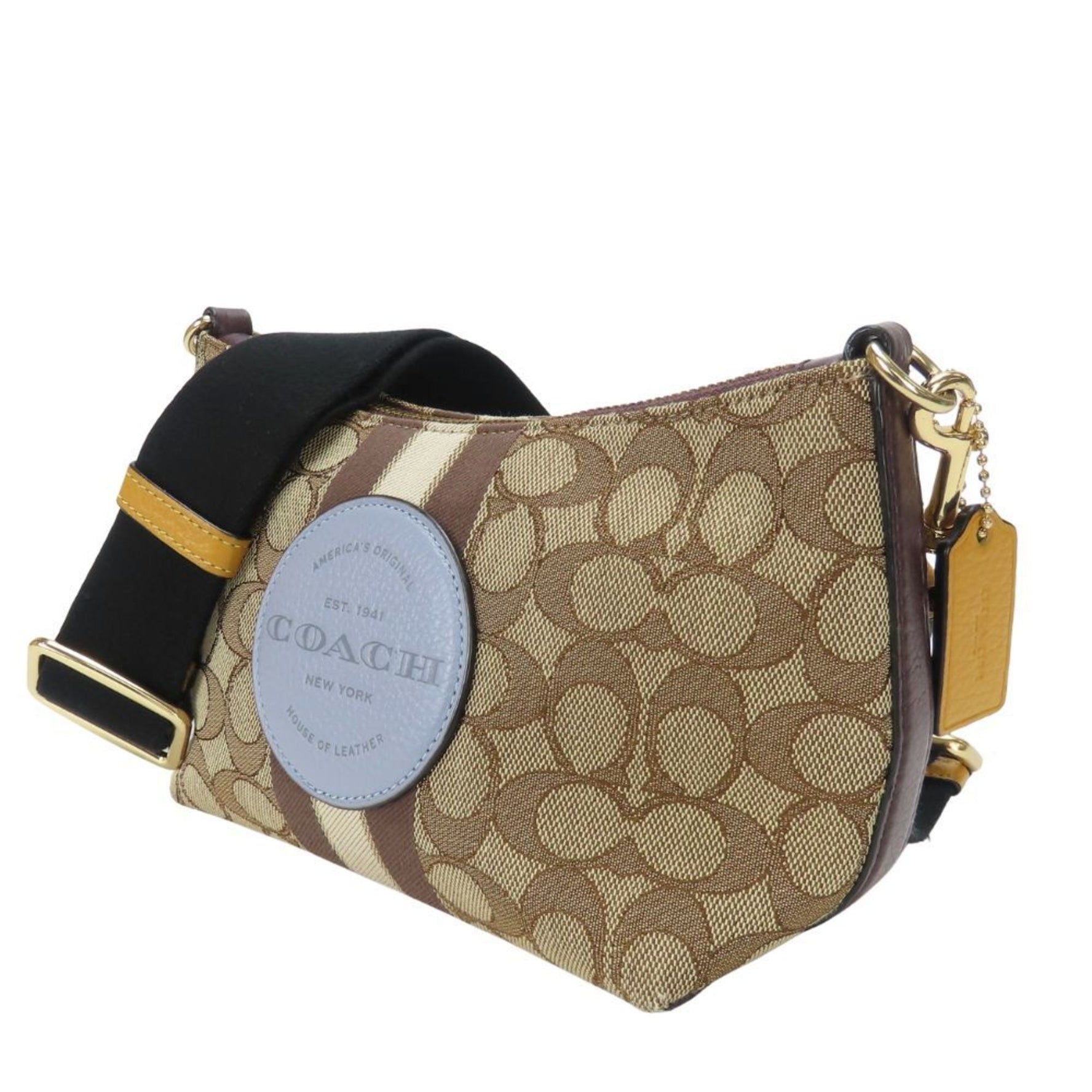 Coach 5483 Signature Dempsey Canvas and Leather Shoulder Bag in Beige Blue-Gray.