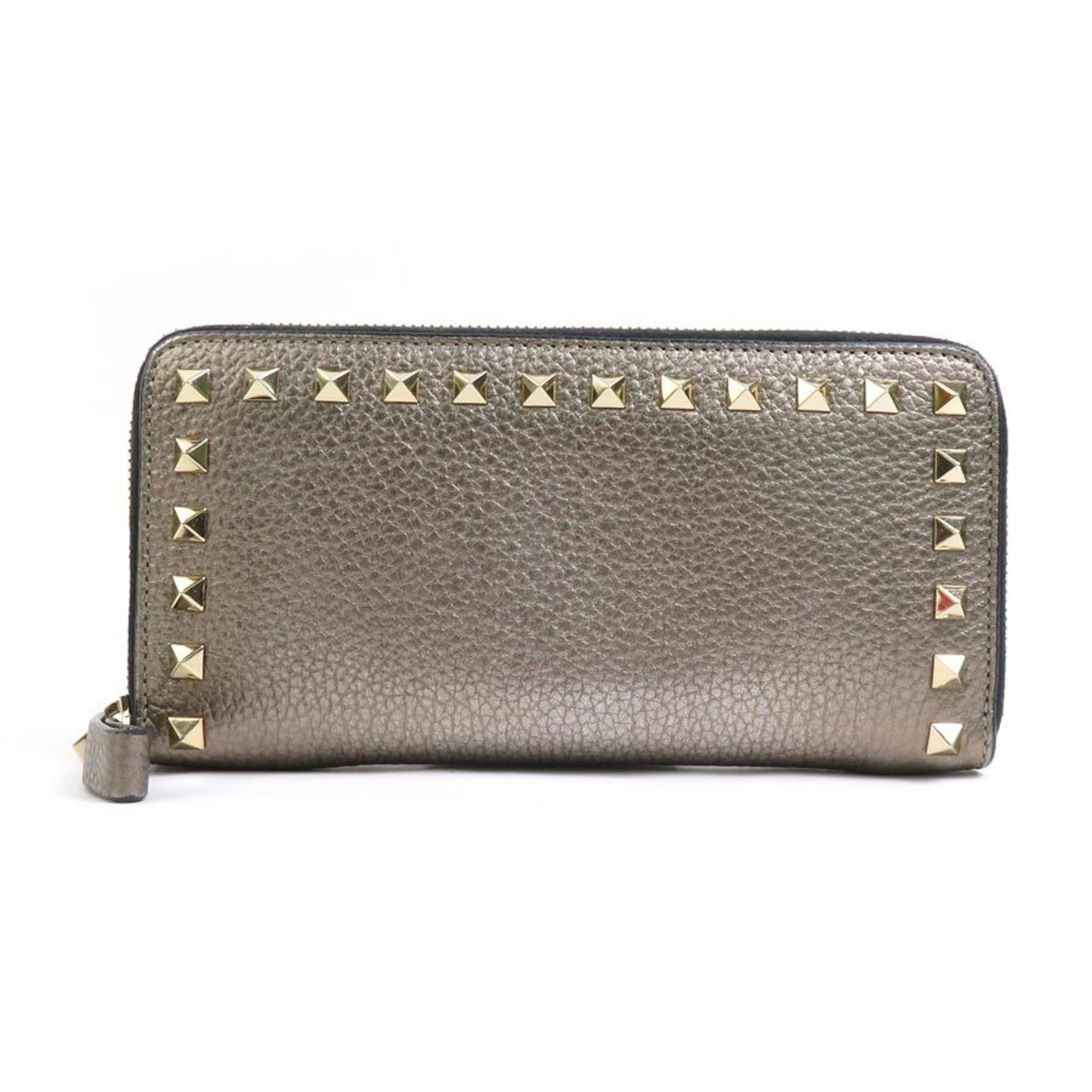 Valentino Garavani Round Long Wallet Rockstud Leather Gold x Black