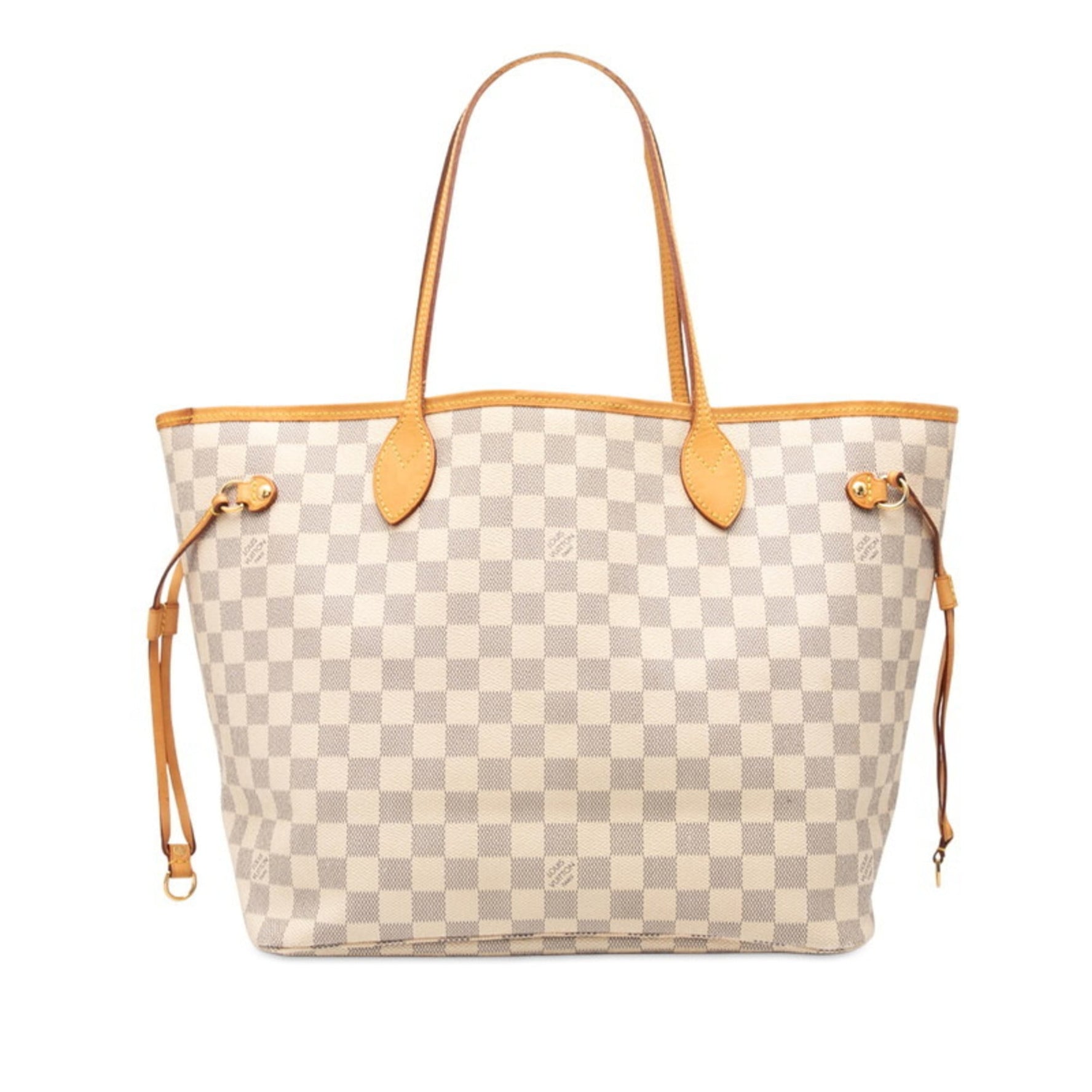 Louis Vuitton Damier Azur Neverfull MM Tote Bag Shoulder White Ivory Leather LOUIS VUITTON