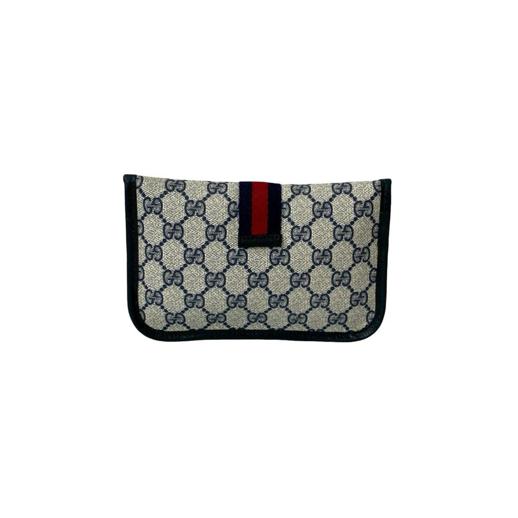 GUCCI Old Gucci Sherry Line Leather Pouch, Accessory, Small Item Case, Navy Blue,