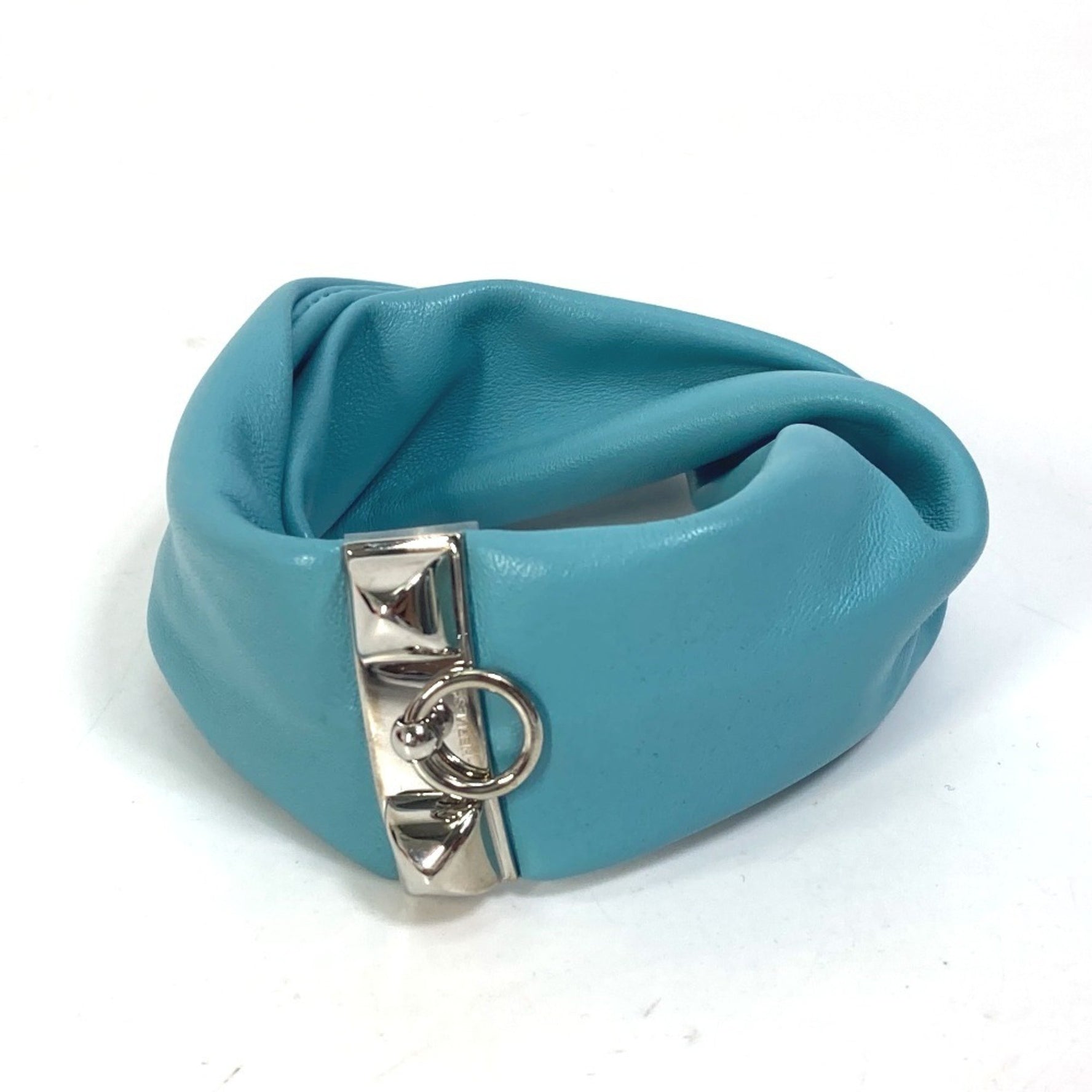 HERMES Medor Torsade Petit Bracelet, Leather, Women's, Light Blue