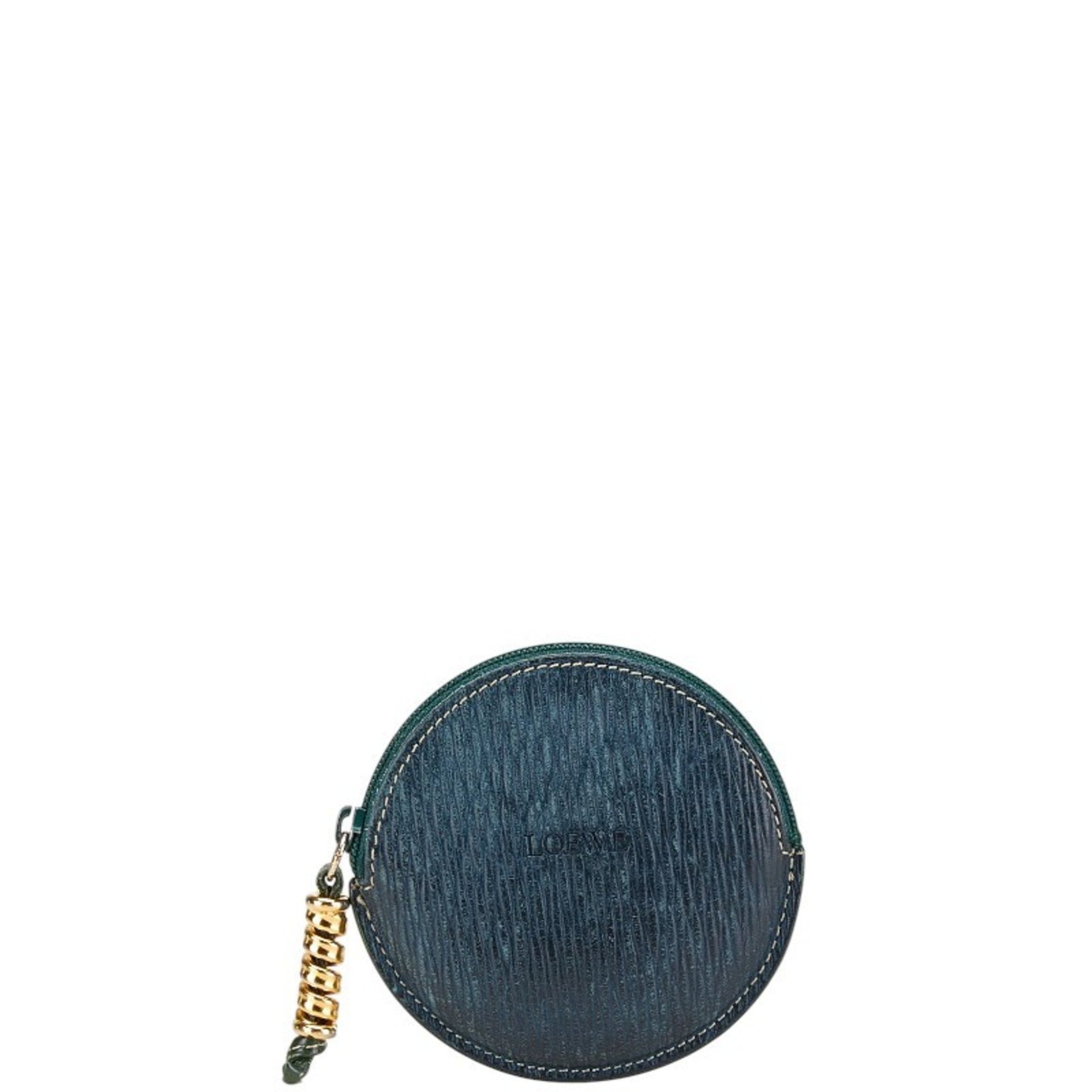 LOEWE Round Twisted Metal Coin Case Leather