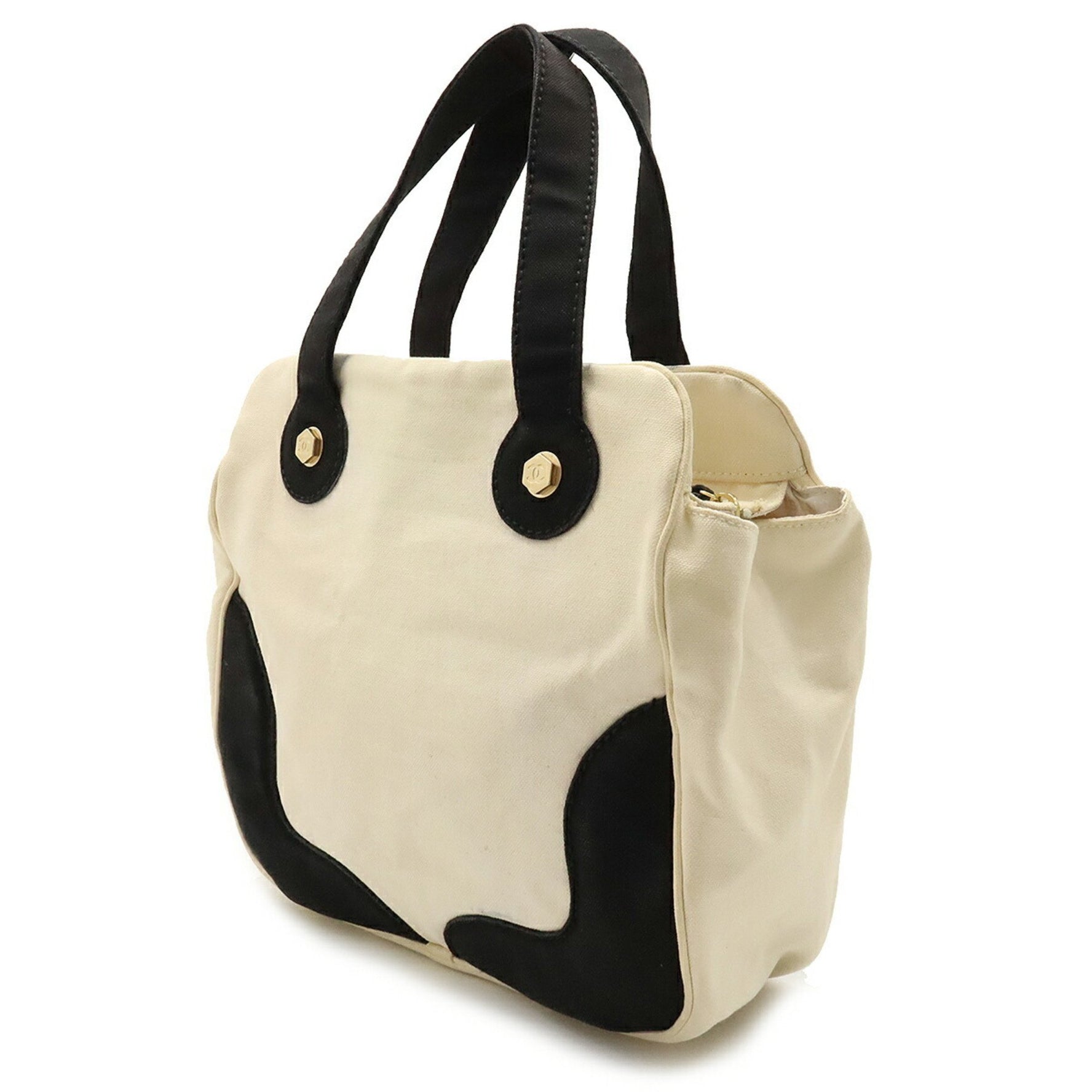 CHANEL Marshmallow Tote Bag Handbag Coco Mark Canvas Ivory White Black A24228