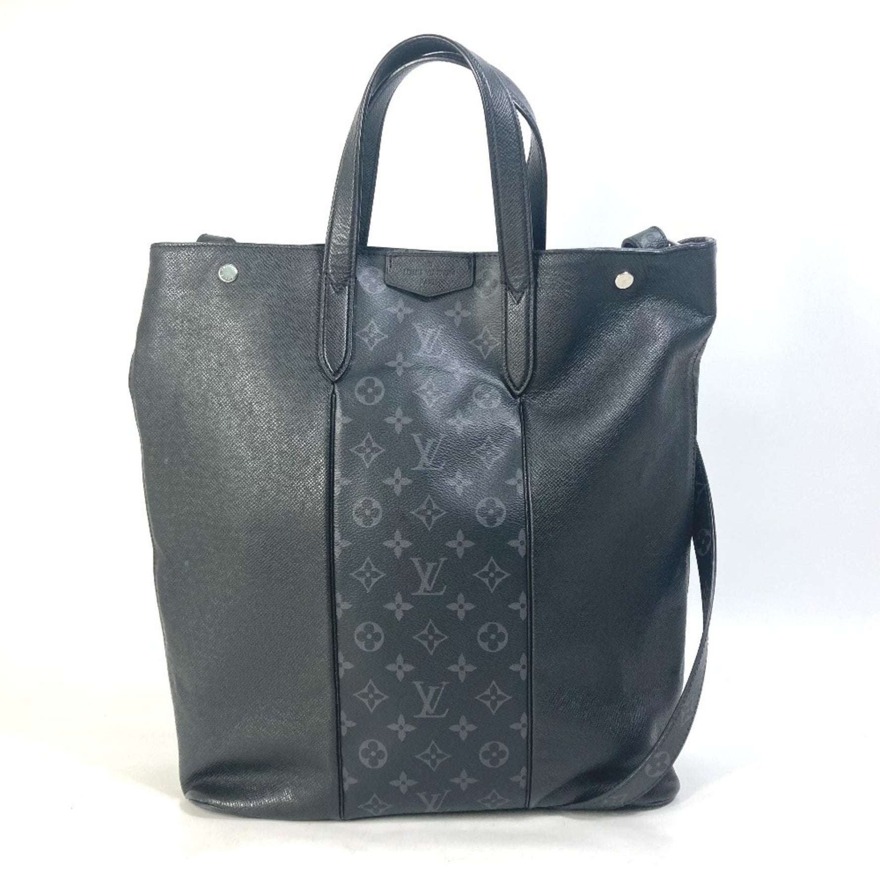 LOUIS VUITTON M30431 Taiga Rama City Tote, 2-Way Shoulder Bag/Handbag/Tote Bag in Leather/Monogram Eclipse Canvas, Men's, Black