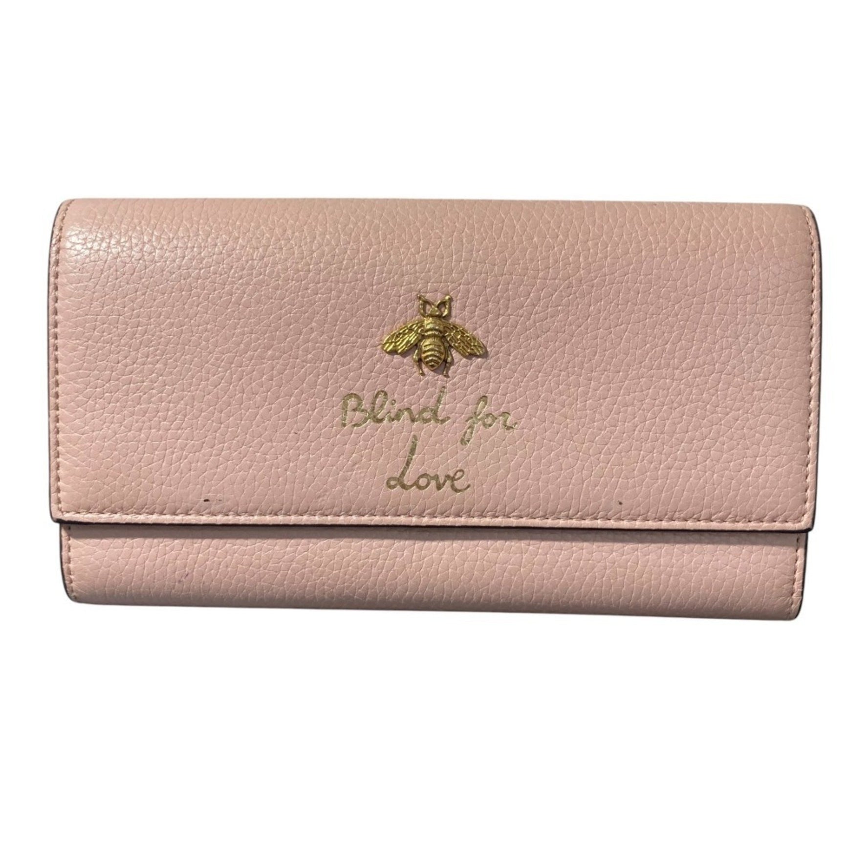 GUCCI Animalier Continental Wallet, Bifold Long Bee, Pink