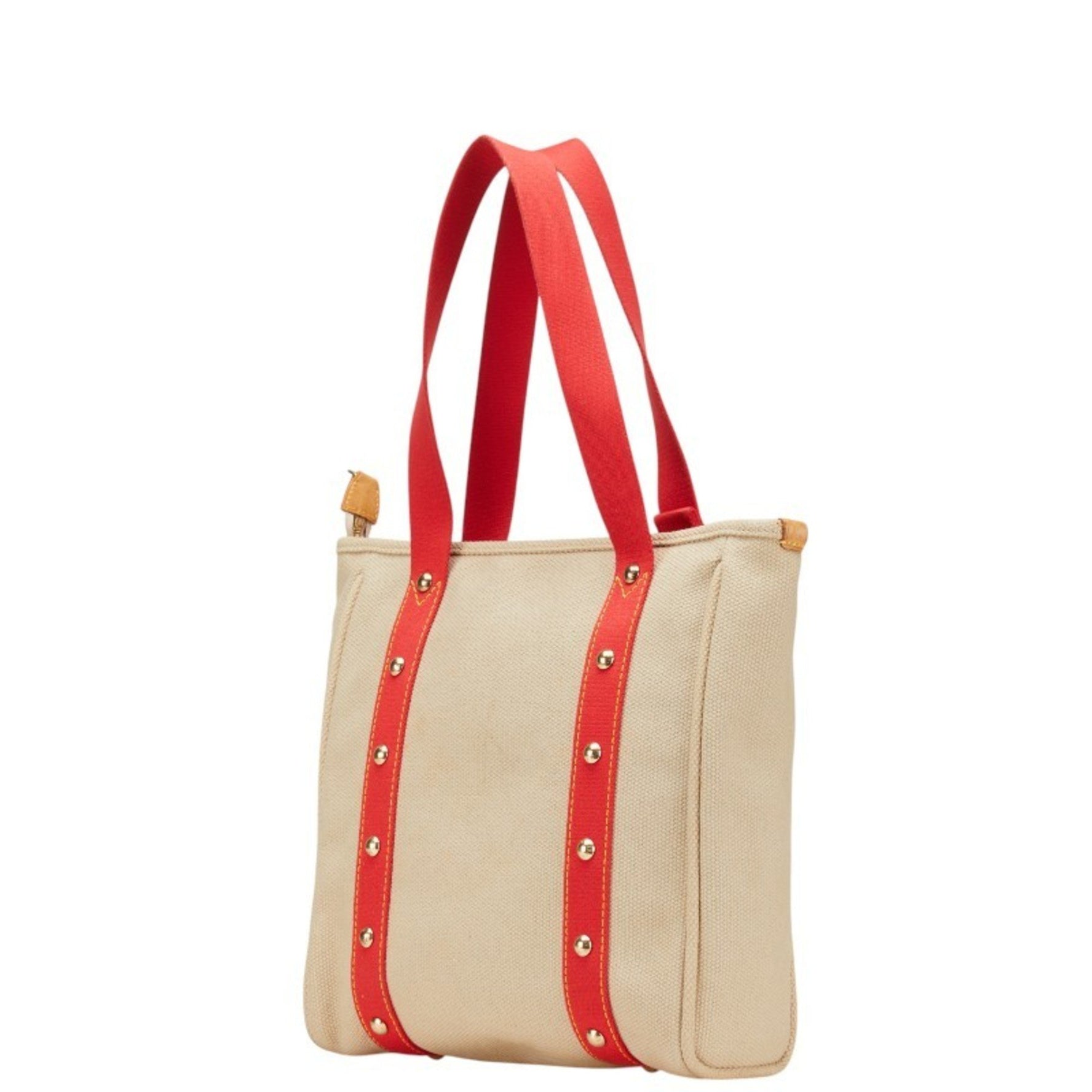 Louis Vuitton Antigua Cabas MM Tote Bag Shoulder Beige Red Canvas Leather