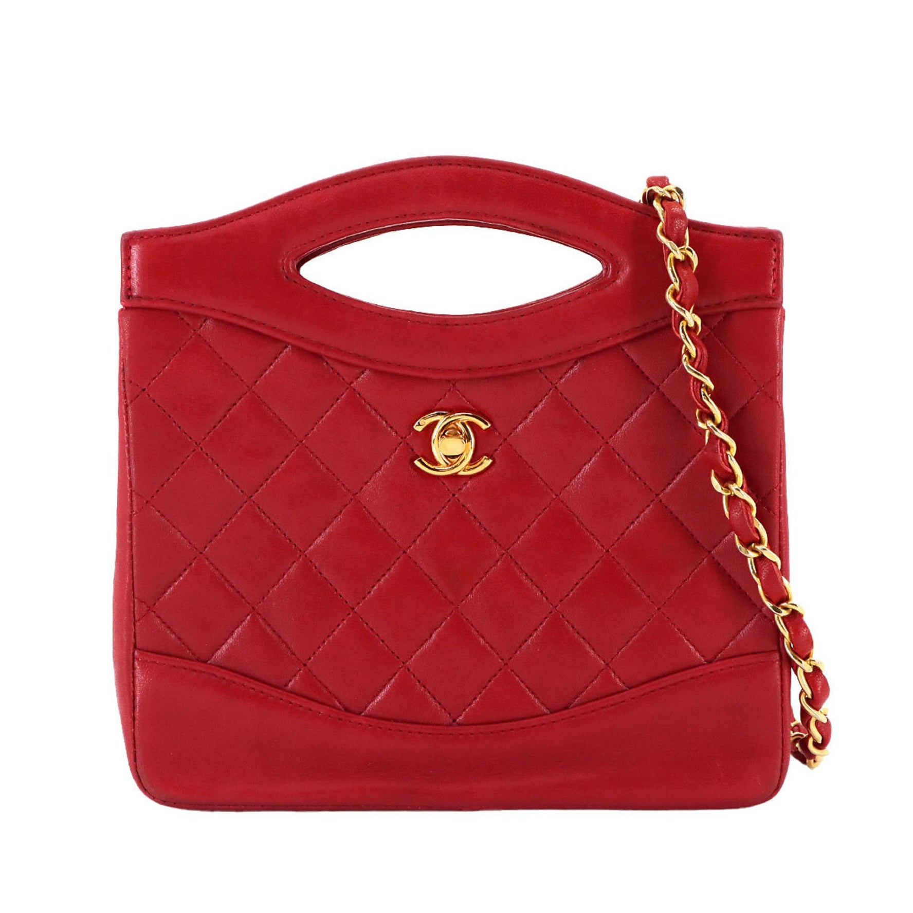 CHANEL Matelasse hand and chain shoulder bag in lambskin with red gold hardware