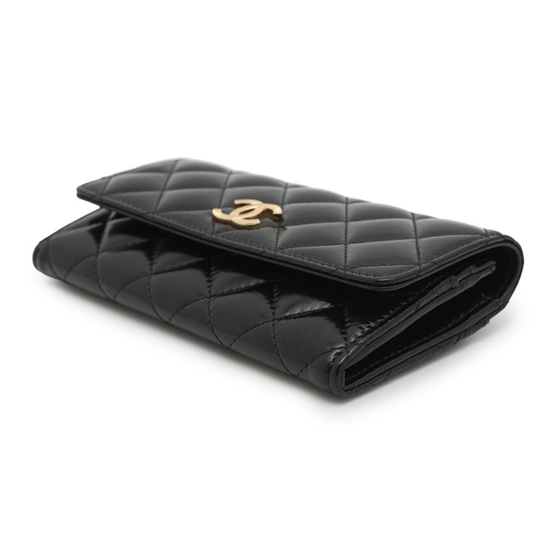 Chanel Matelasse Flap Long Wallet with Coco Mark, Shiny Calf Leather