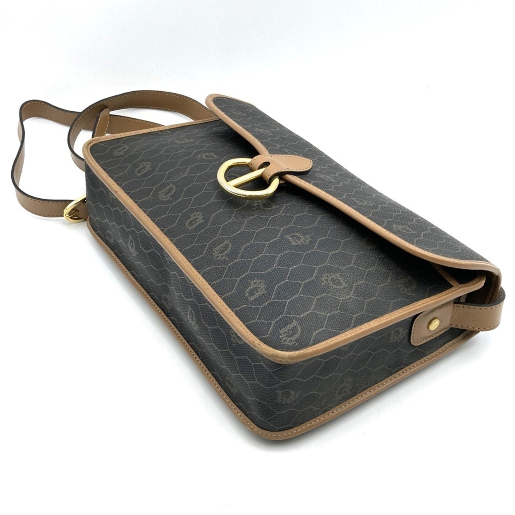Christian Dior Dior Christian Honeycomb Shoulder Bag Brown Leather