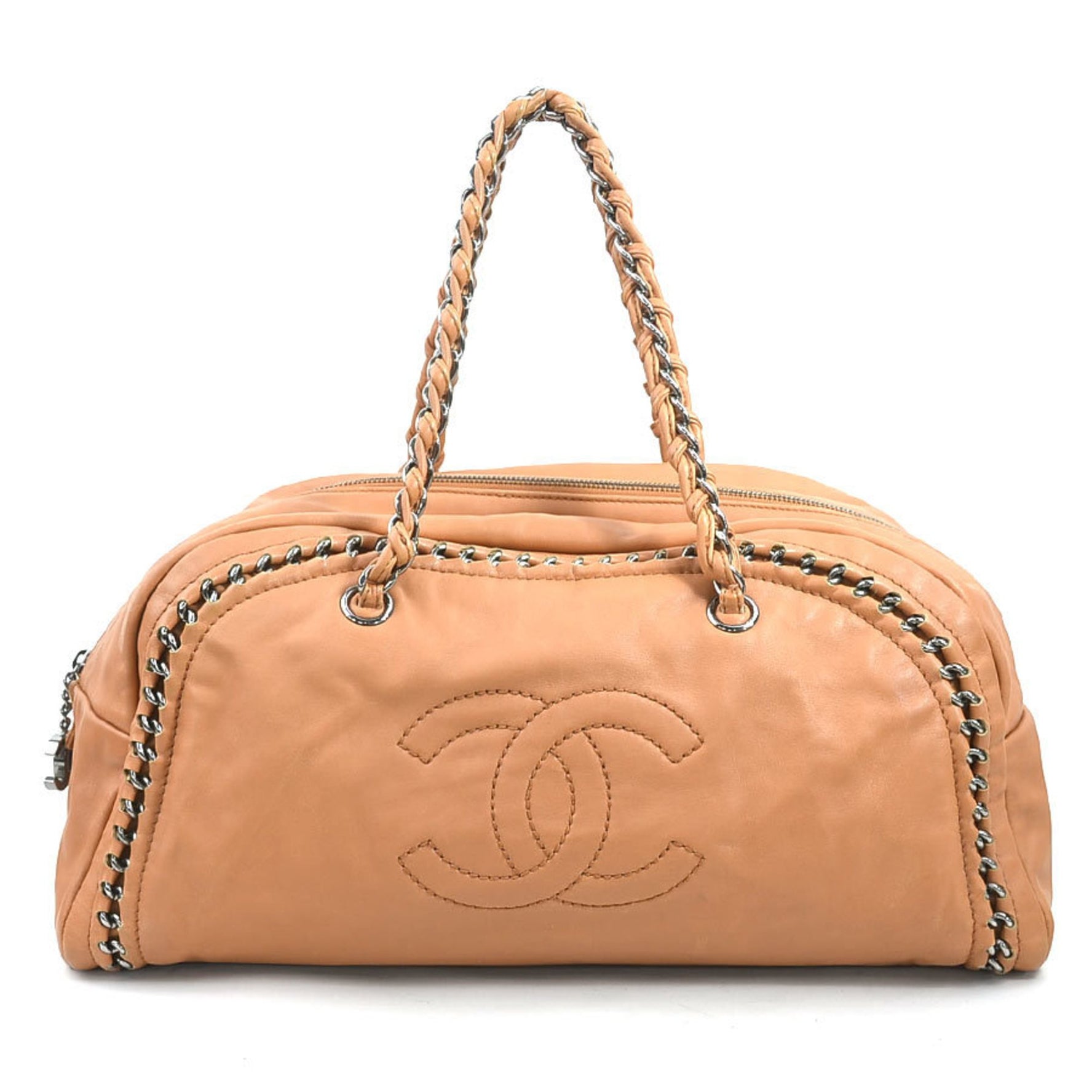 CHANEL Handbag Luxury Line Leather Metal Light Brown