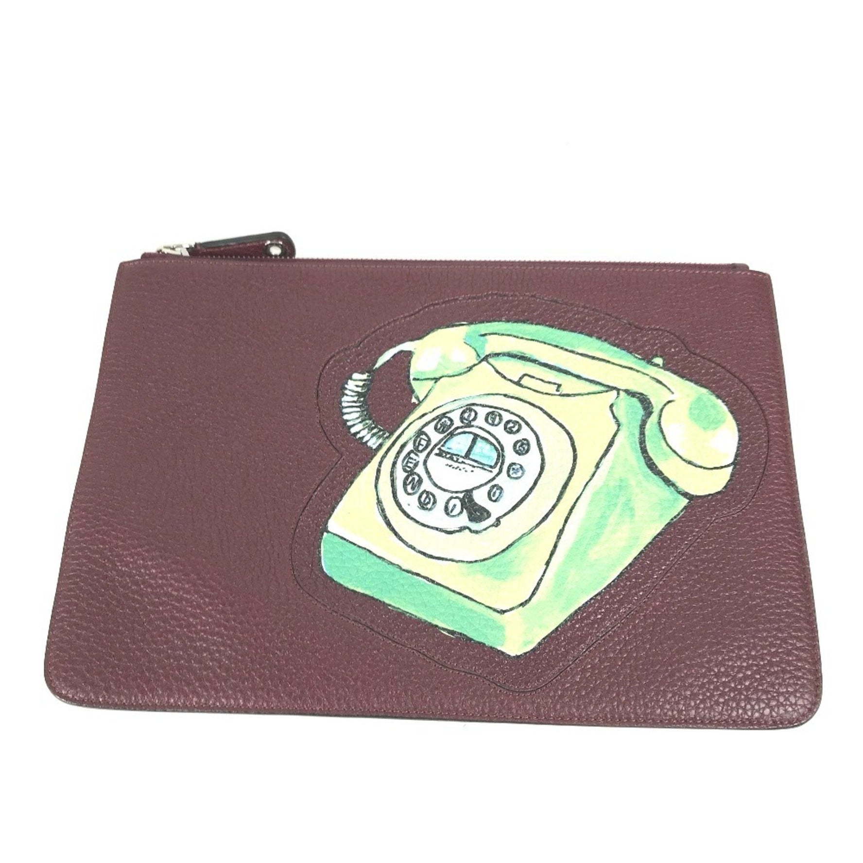 FENDI Pouch, Small Accessory Case, Telephone Design, Second Bag, Clutch Leather, Men's, Like New