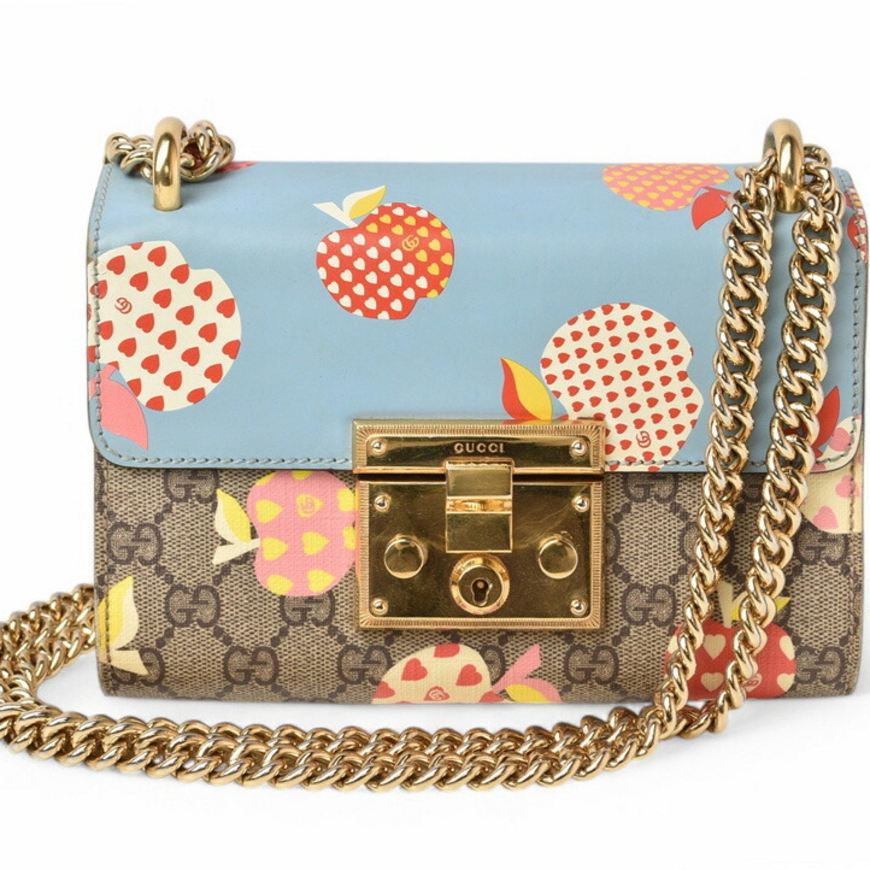 Gucci 2way Shoulder Bag Chain GUCCI GG Supreme Apple Print Brown Beige Blue